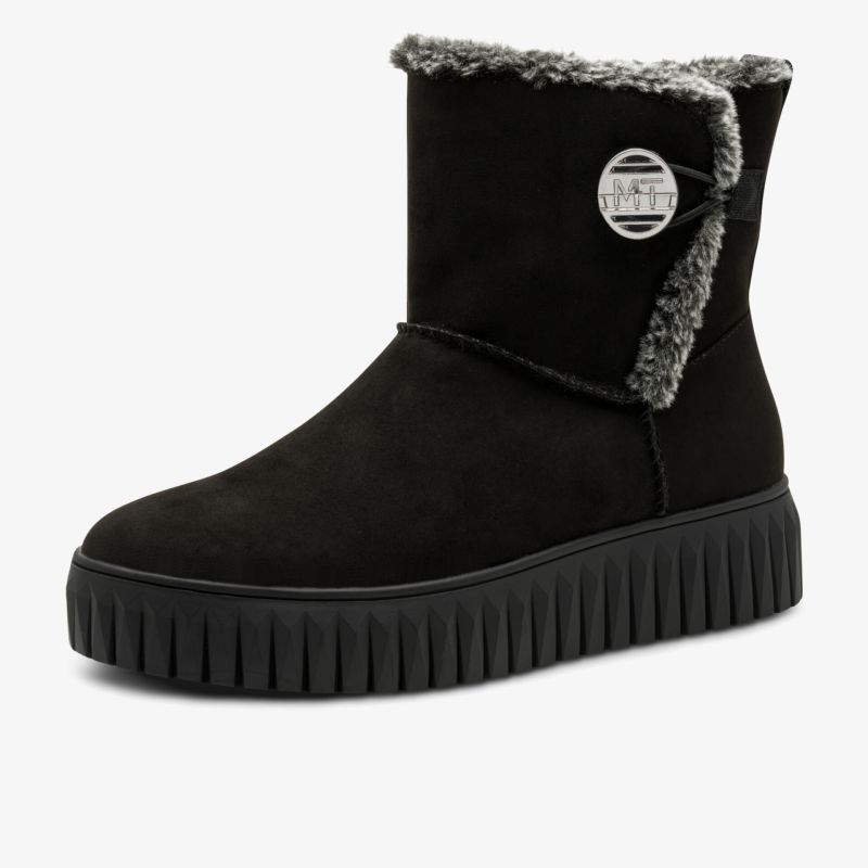 Schwarzer Schlupfstiefel mit weichem Kunstfellfutter und rutschfester, robuster Sohle für Komfort und Wärme