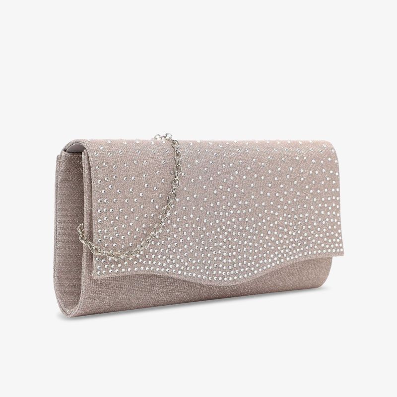 Kompakte elegante Clutch mit funkelnden Strasssteinen und feiner silberner Kette für stilvolle Auftritte
