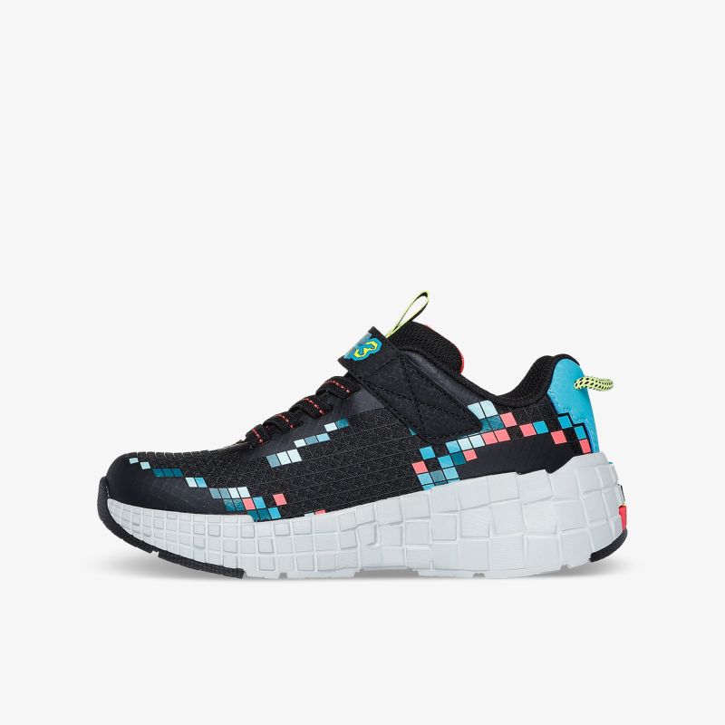 Moderner leichter Sneaker in schwarz mit farbigen Akzenten und bequemer, flexibler Sohle seitlich
