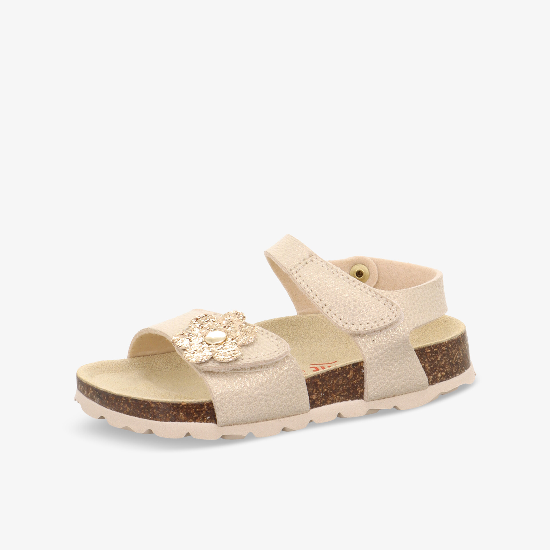 Bequeme Sandale mit weichem Fußbett und verstellbarem Klettverschluss, dekorative Blume auf Riemen