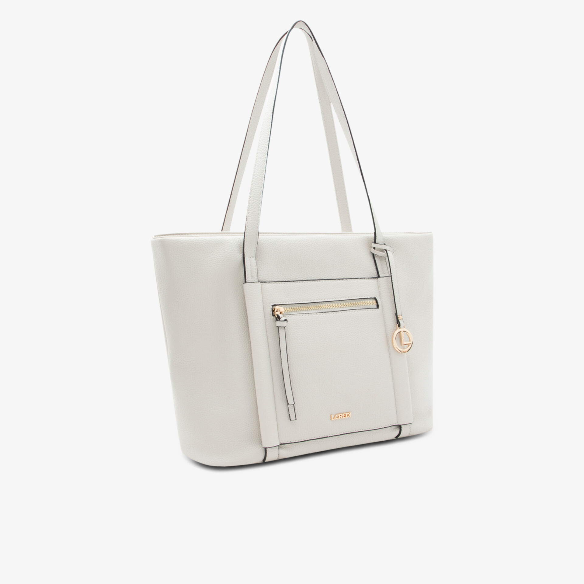 Elegante weiße Tasche mit geräumigem Hauptfach, Reißverschluss und praktischen Schulterriemen.