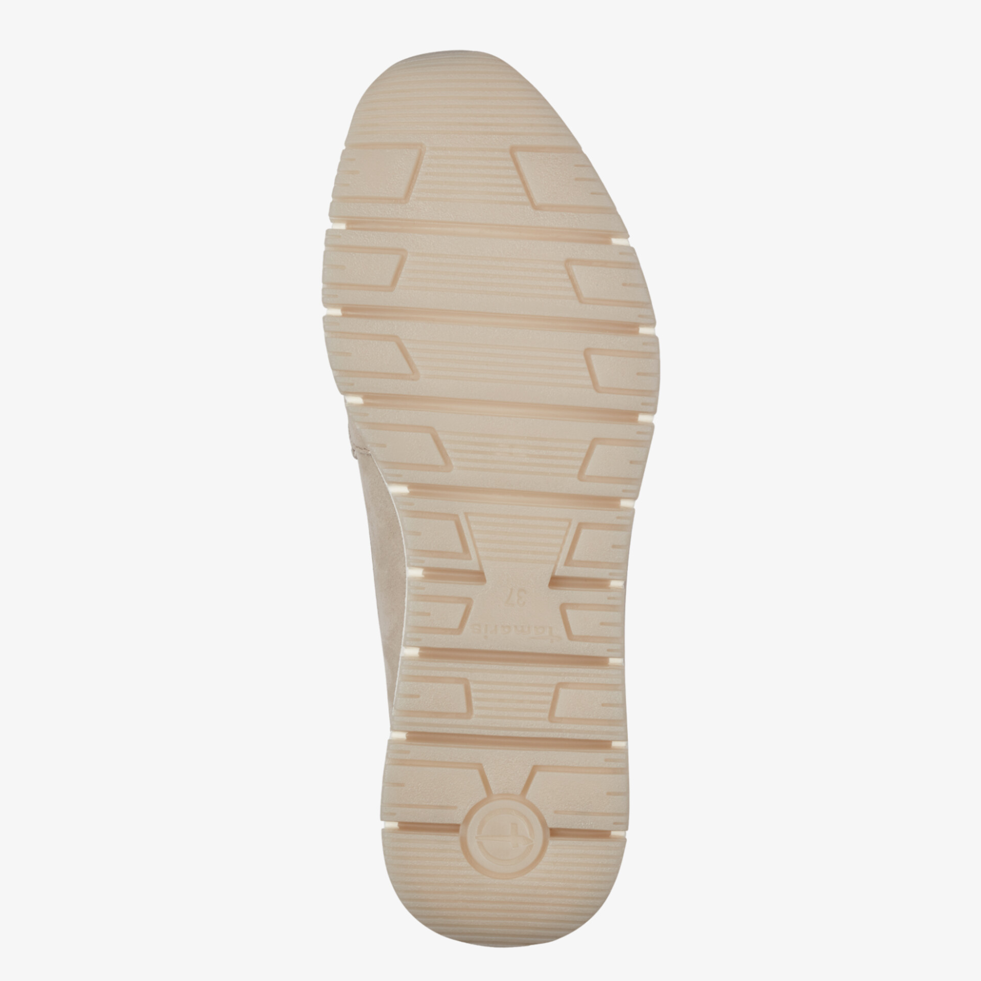 Beige Schuhsohle mit profiliertem Muster für optimalen Halt und langlebige Nutzung