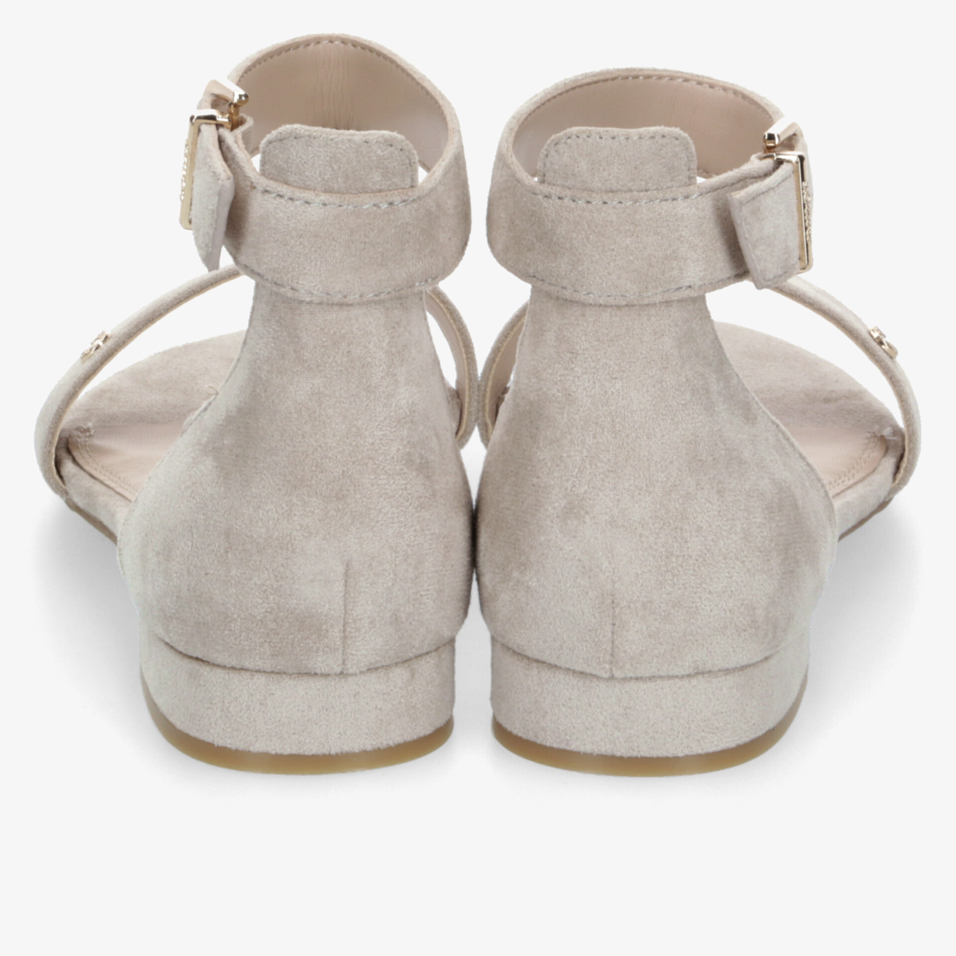 Elegante Sandalen mit weichem Material, verstellbarem Riemen und flachem Absatz, Rückansicht