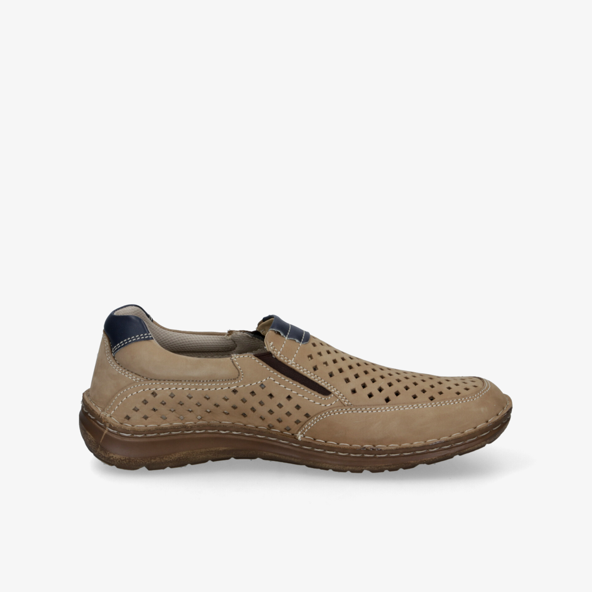 Bequemer slip-on Schuh mit atmungsaktivem perforiertem Obermaterial und flexibler rutschfester Sohle seitlich gezeigt