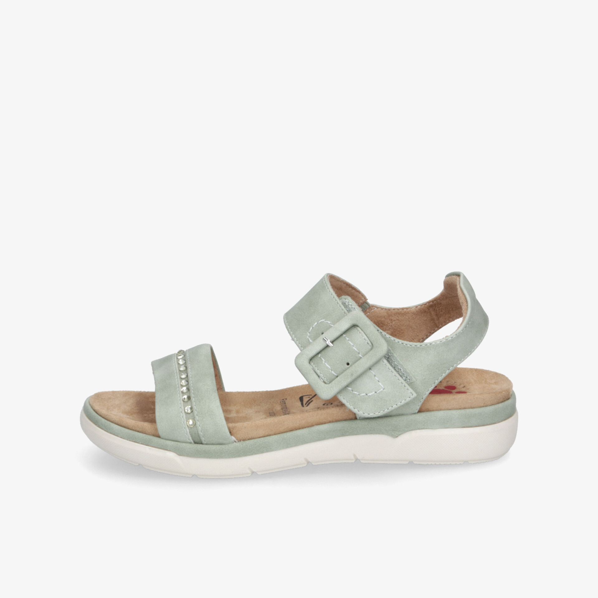 Seitenansicht einer bequemen Sandale mit verstellbaren Riemen und gepolsterter Innensohle für optimalen Komfort