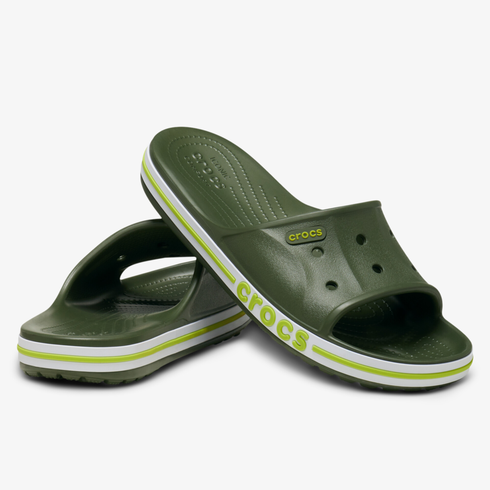 Grüne Clogs mit rutschfester Sohle und komfortablem Design für Alltag und Freizeit.