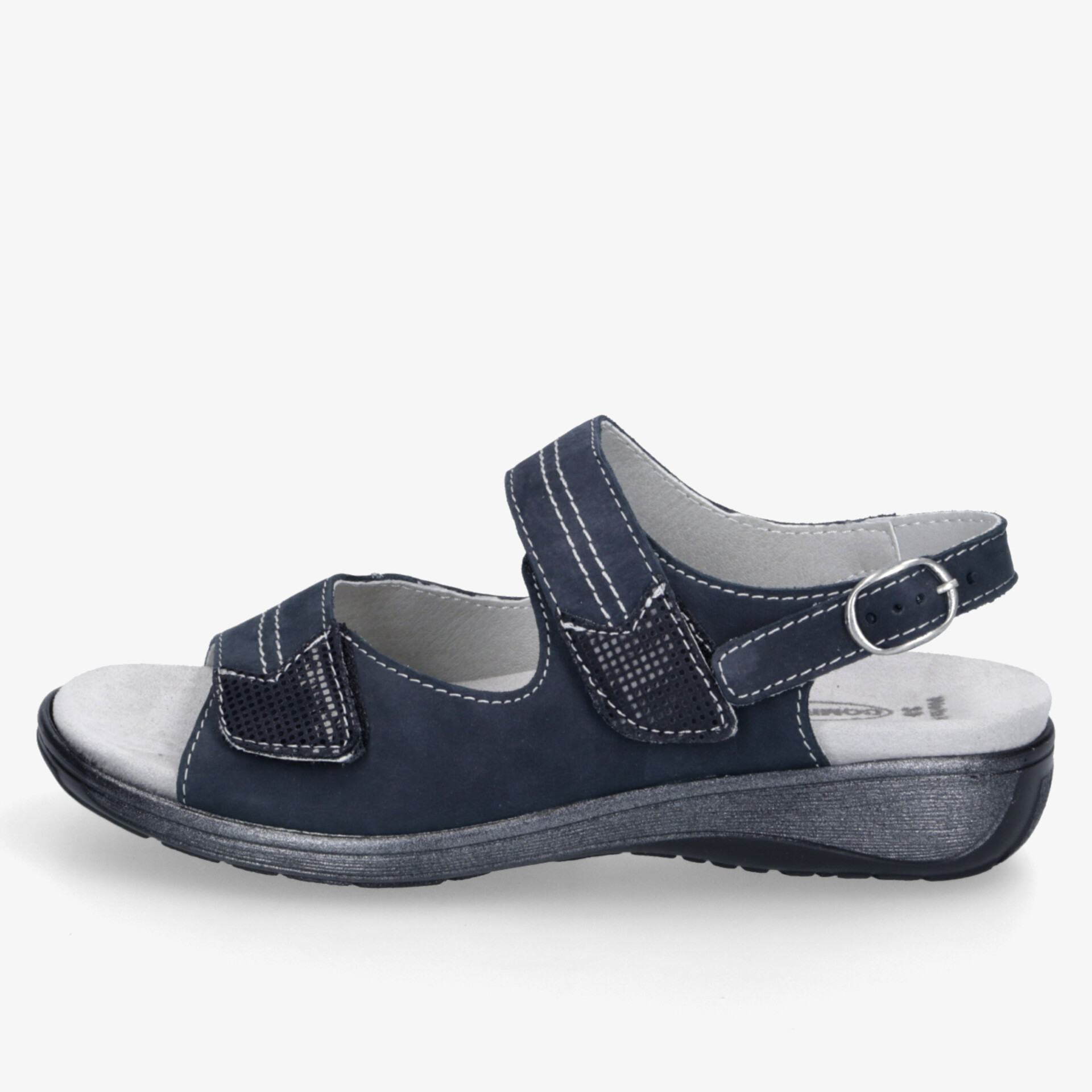 Komfortable blaue Sandale mit verstellbaren Riemen und weichem Fußbett, ideal für angenehmes Tragen