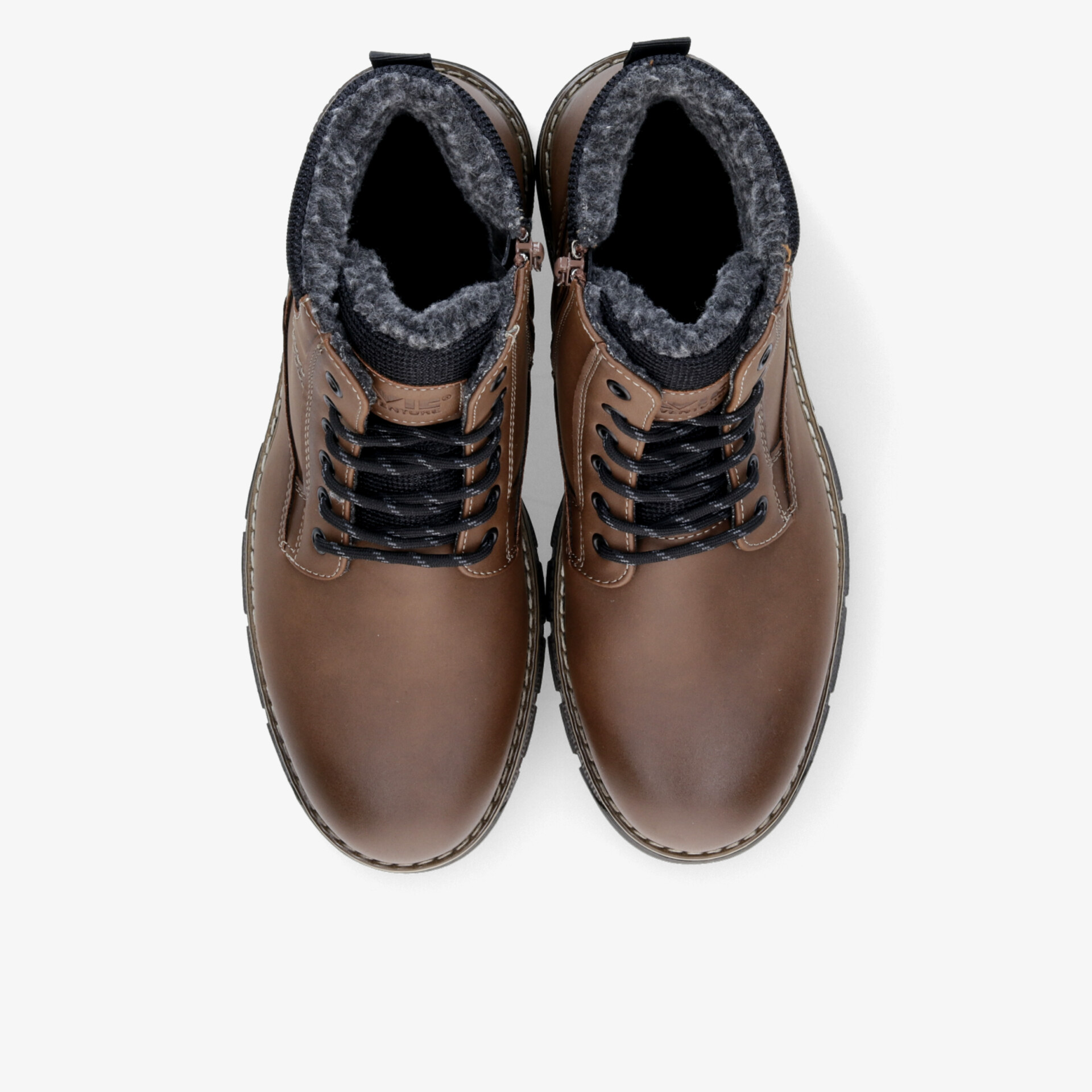 Braune Leder Schnürschuhe mit stabilem Profil, gepolstertem Schaft und hochwertiger Verarbeitung, Draufsicht