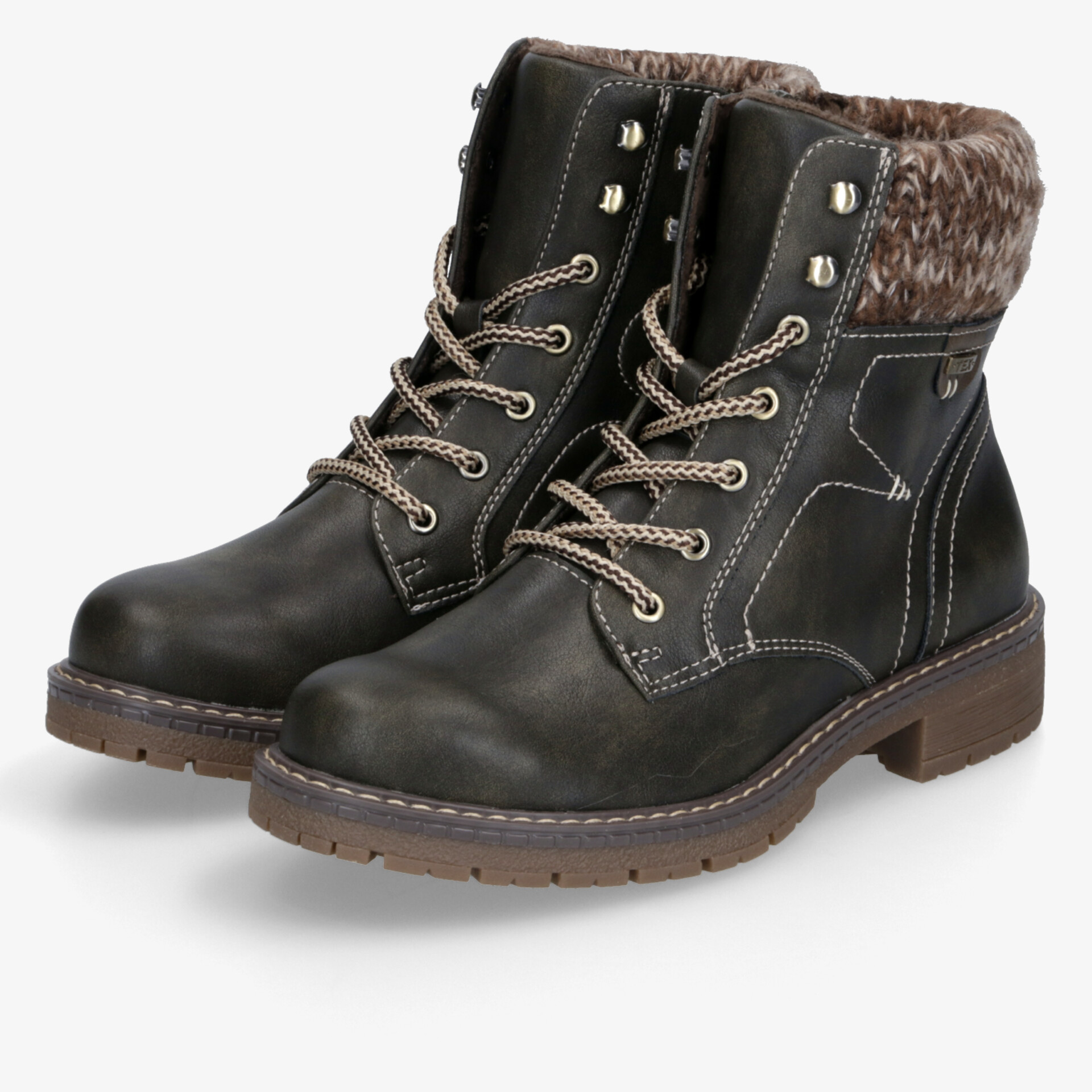 Robuste Boots in Lederoptik mit warmem Futter und Schnürung, ideal für kaltes Wetter.