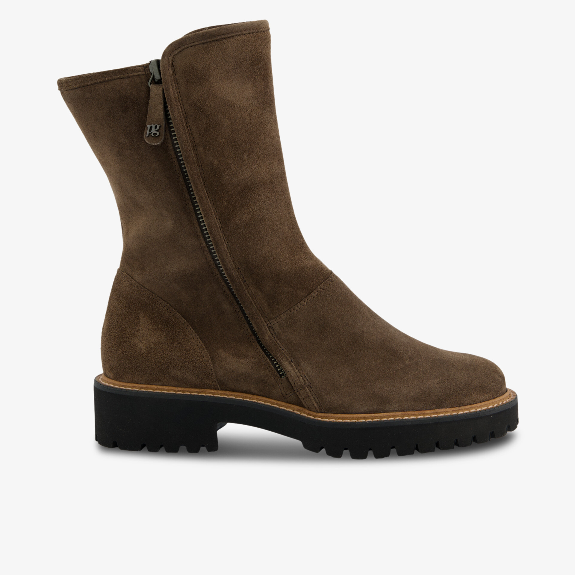 Brauner Wildleder-Chelsea-Boot mit robuster Profilsohle und seitlichem Reißverschluss für hohen Tragekomfort