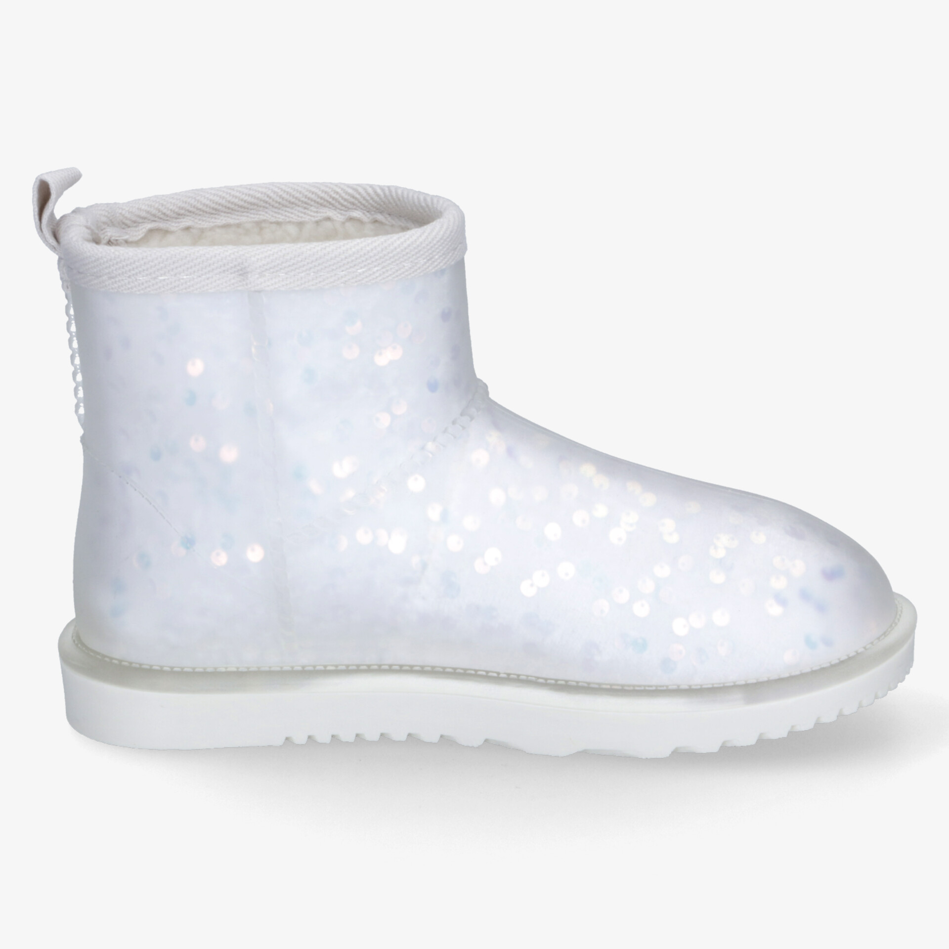 Weißer Stiefel mit weichem Material und rutschfester Sohle, komfortabel und vielseitig einsetzbar