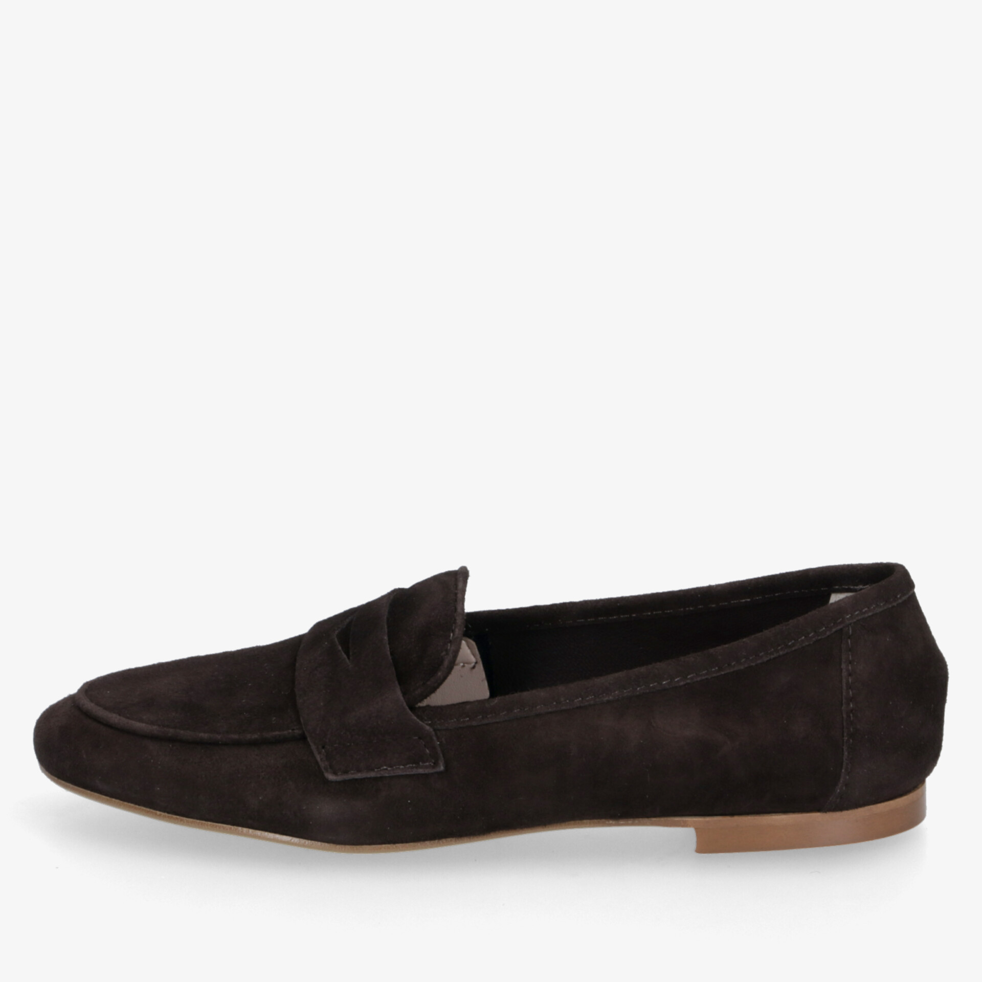 Dunkelbrauner Wildleder Loafer mit flacher Sohle und klassischem, eleganten Design für bequemen Tragekomfort