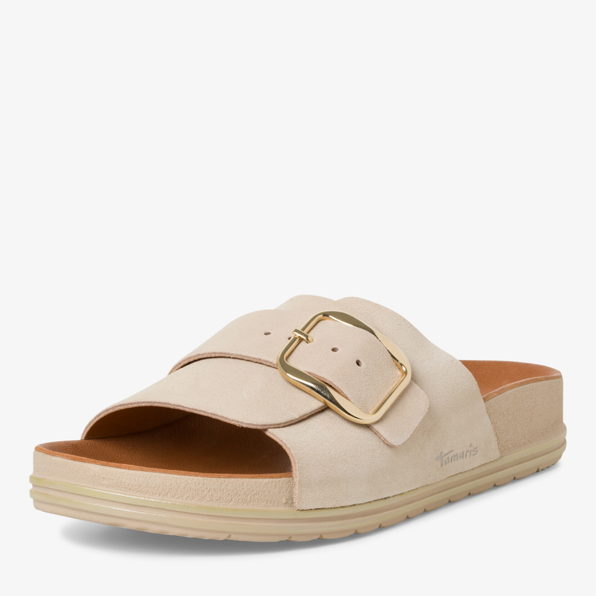 Bequemer beiger Slide mit großer verstellbarer Schnalle, gepolsterter Innensohle und leichter rutschfester Sohle