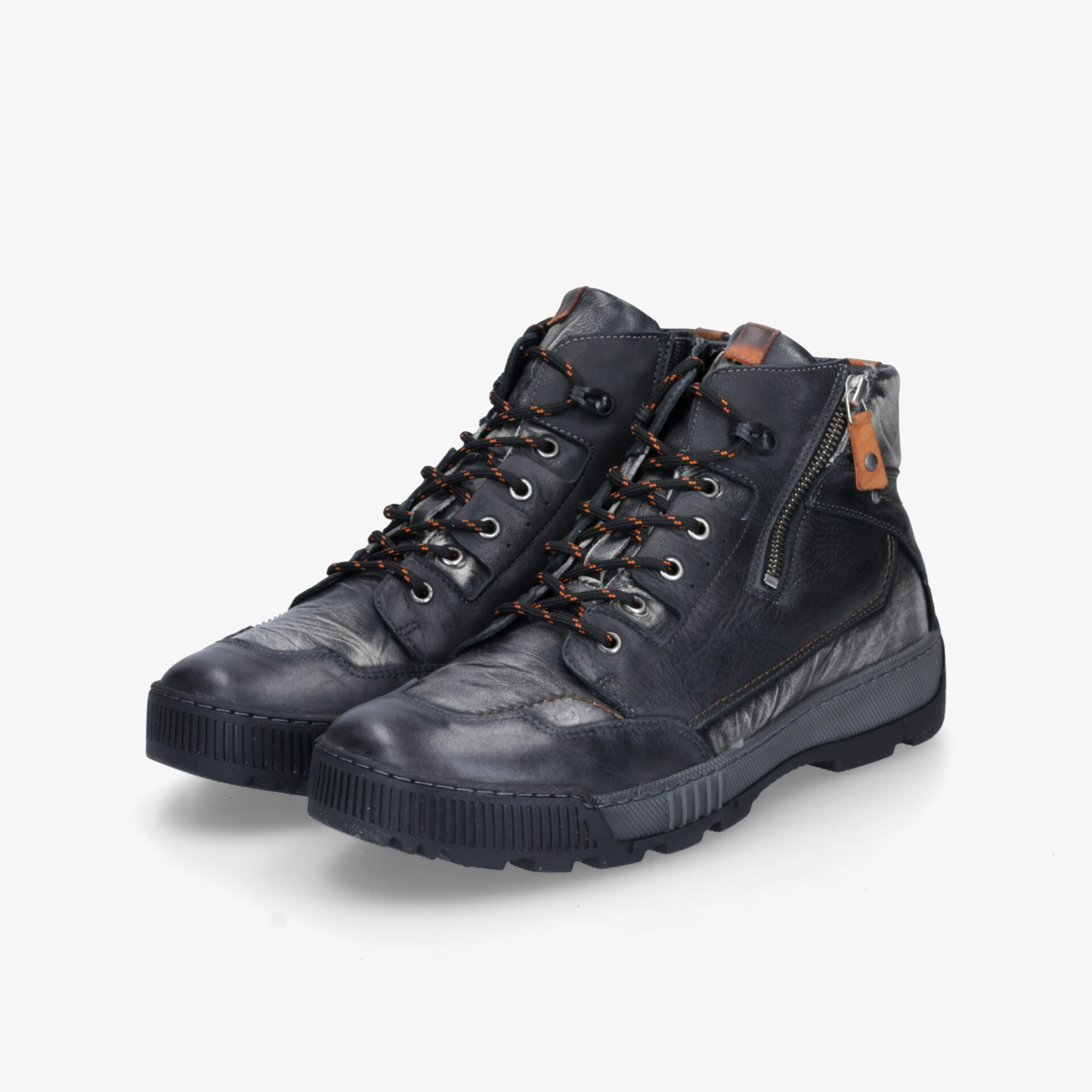 Robuste schwarze Winterstiefel mit Reißverschluss und Schnürsenkeln, rutschfeste Profilsohle für sicheren Halt