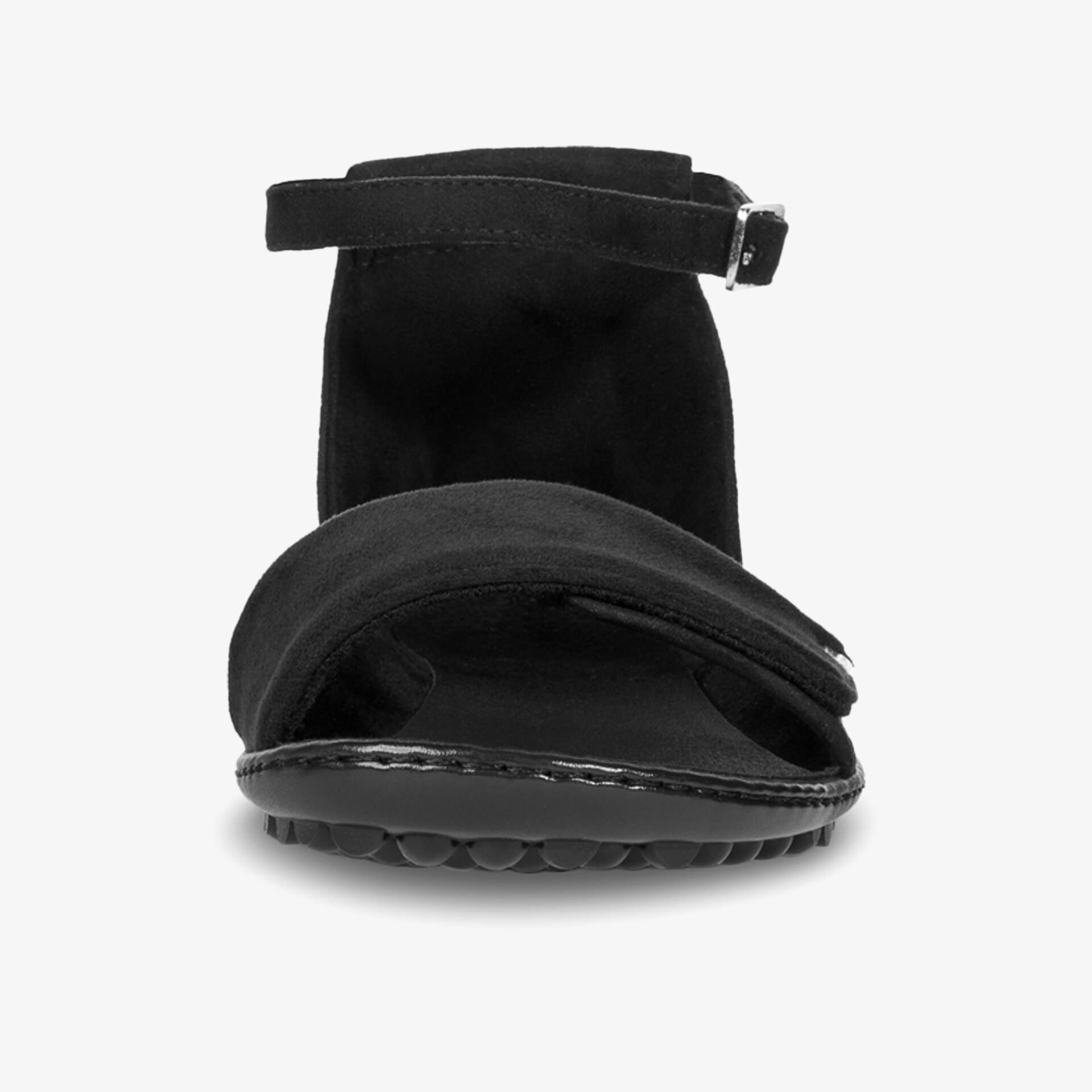 Elegante schwarze Sandale mit verstellbarem Riemen und offenem Zehenbereich für optimalen Komfort und Stil.