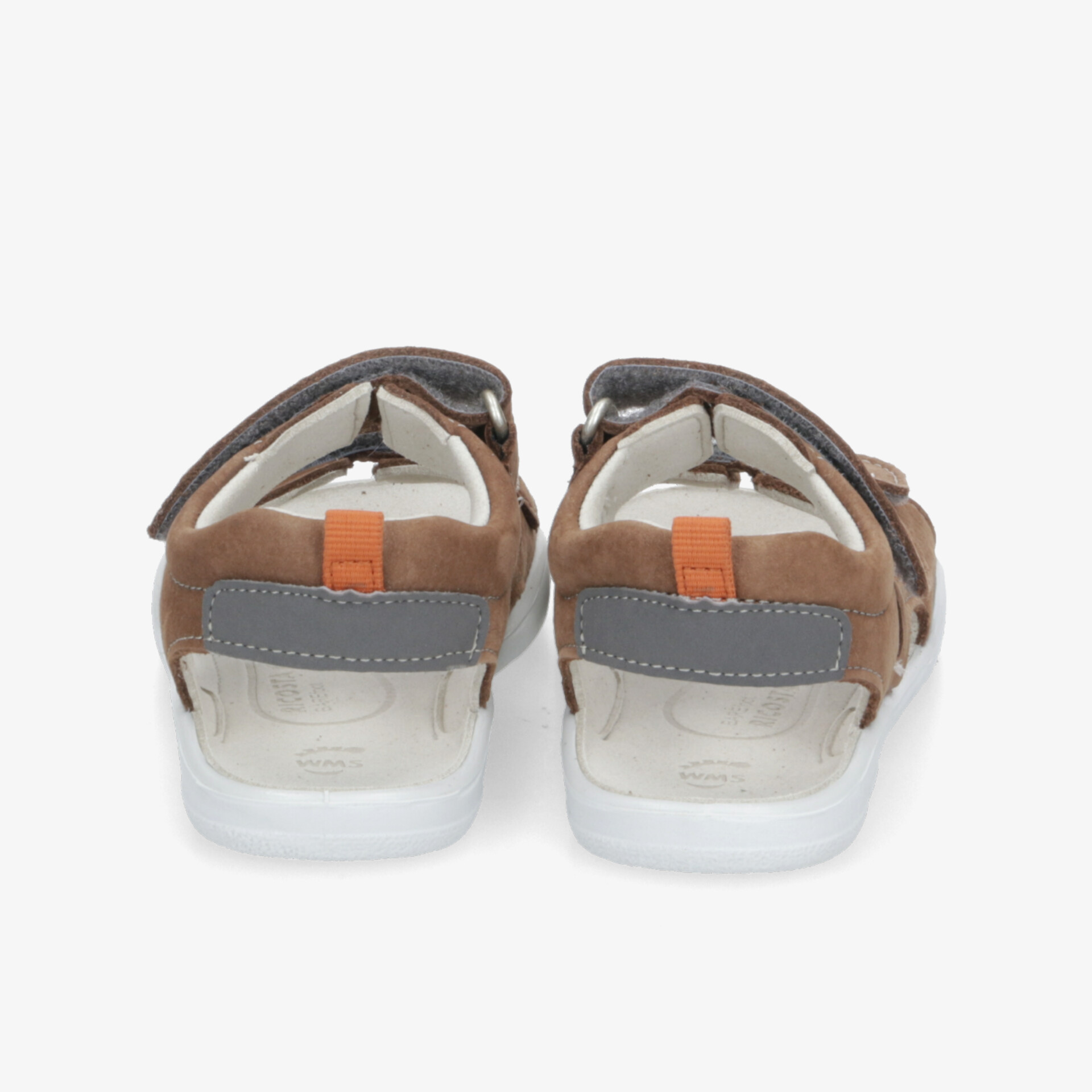 Sandalen in Braun und Grau mit verstellbaren Klettverschlüssen und gepolsterter Innensohle, Rückansicht