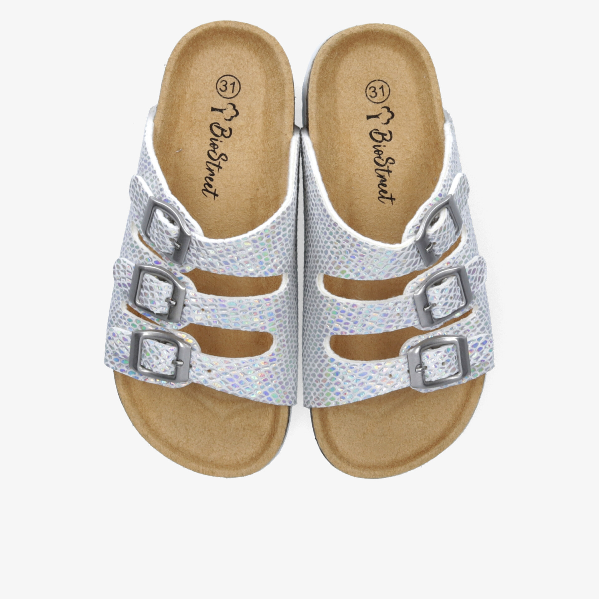 Silberfarbene offene Sandalen mit drei verstellbaren Schnallen und komfortablem weichem Fußbett, modern und atmungsaktiv