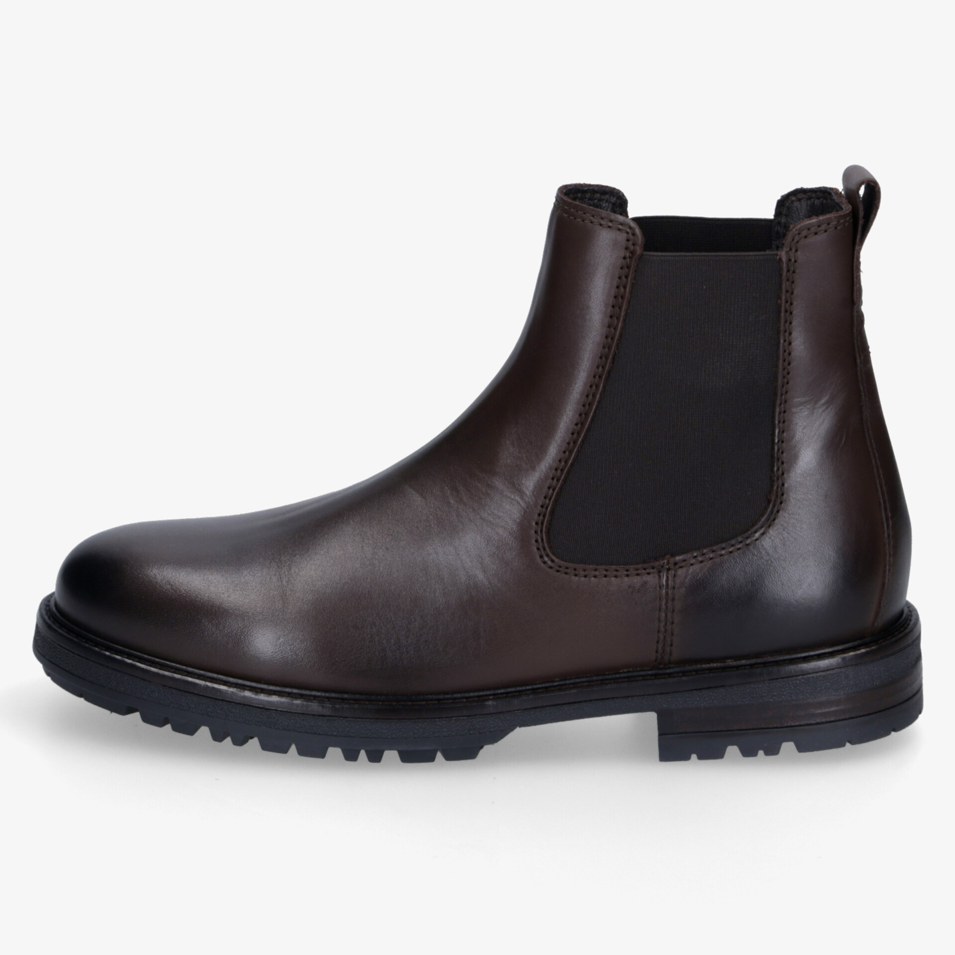 Eleganter dunkelbrauner Chelsea Boot mit seitlichem Gummieinsatz und robustem Profil, bequem und hochwertig verarbeitet