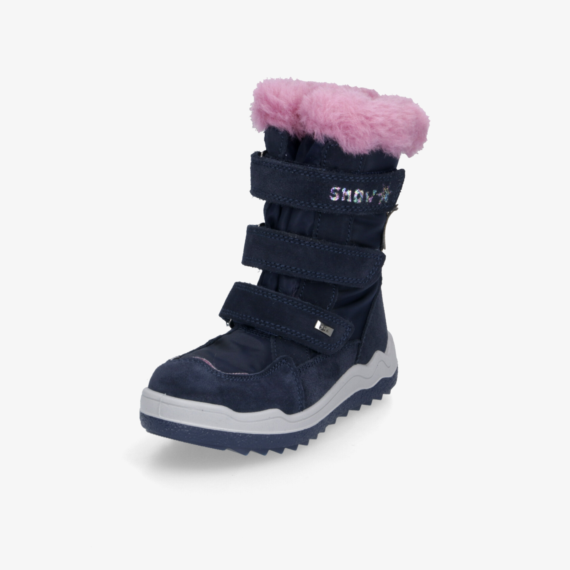 winterstiefel mit pinkem Futter, schwarzem Obermaterial und rutschfester Sohle, verstellbare Klettverschlüsse