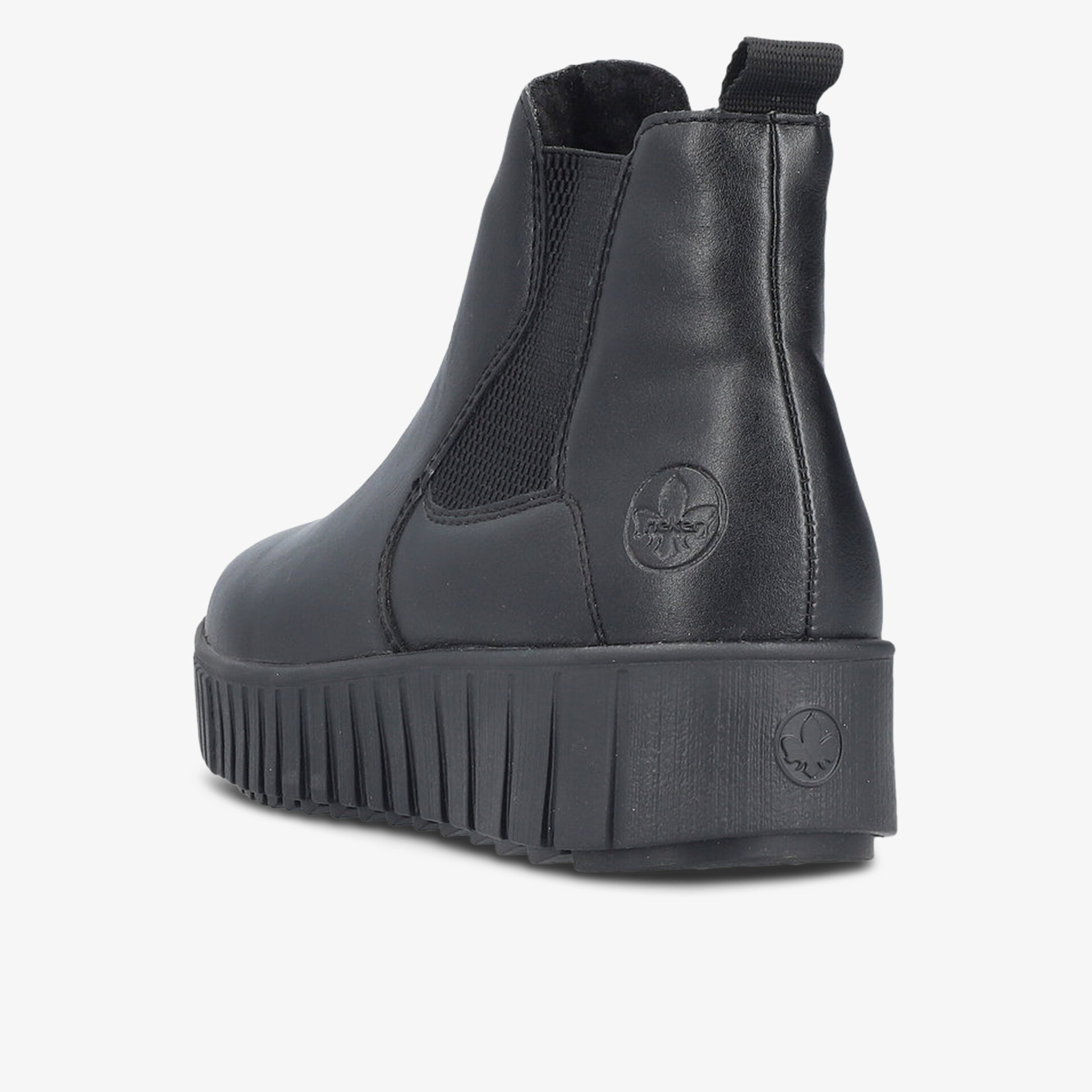 Schwarzer Lederstiefel mit elastischem Einsatz und hohem Plateau für modernen und komfortablen Tragekomfort