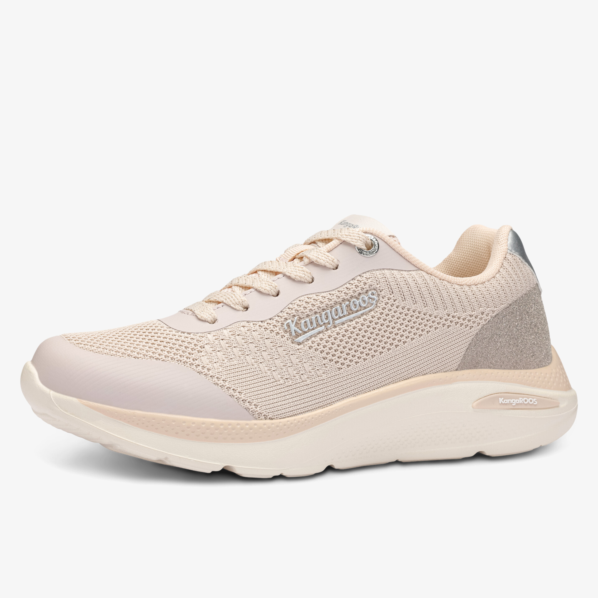 Seitenansicht leichter Sneaker mit atmungsaktivem Material und bequemer, dämpfender Laufsohle beige