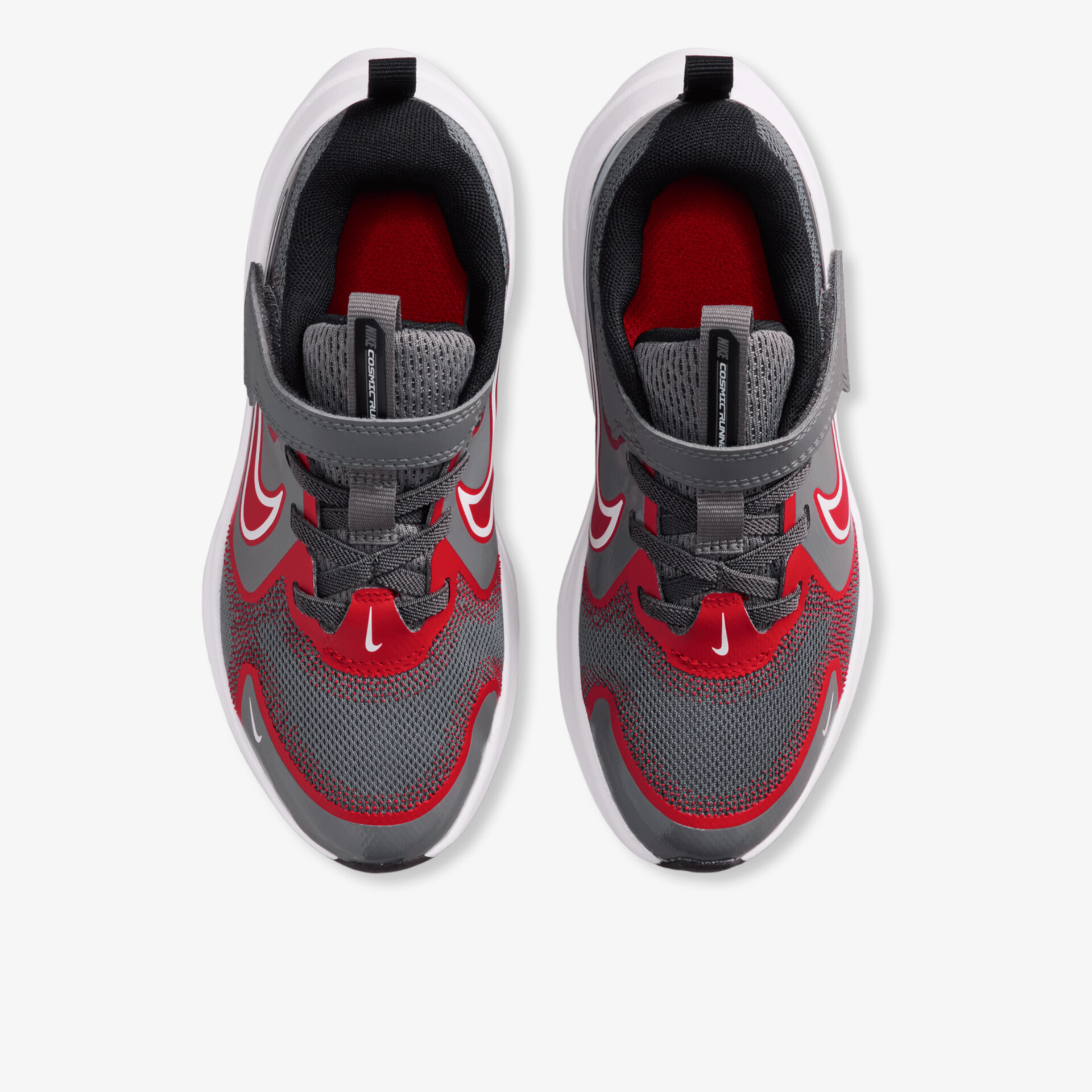 Moderne Sport-Sneaker mit grauen und roten Akzenten, bequeme Passform und stylisches Design.