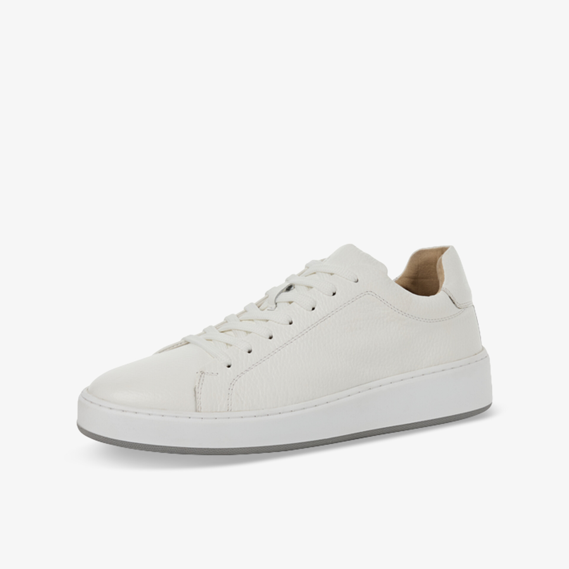 Weißer Sneaker in schräger Vorderansicht mit modernem Design und bequemer Passform