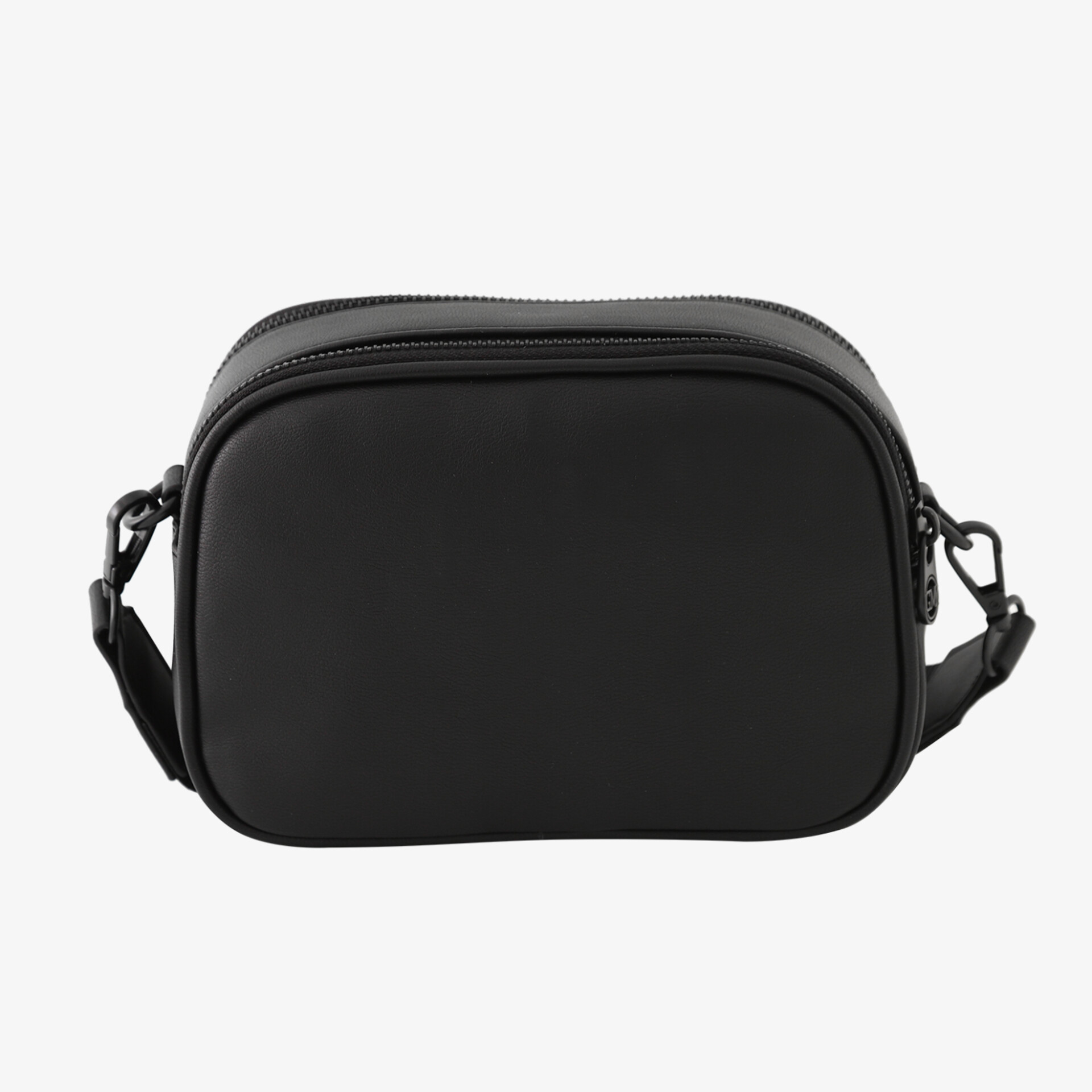 Schwarze kleine Umhängetasche aus Leder mit schlichtem minimalistischen Design und kompakter Form