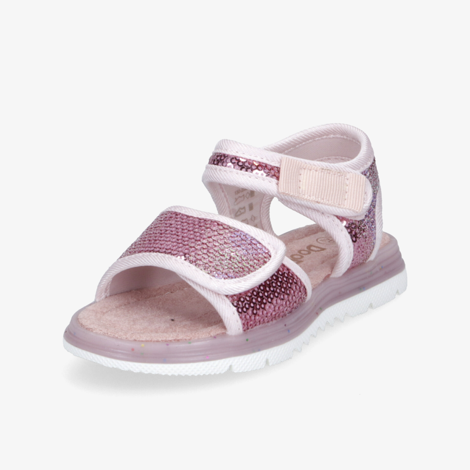 Bequeme rosa Kindersandale mit verstellbarem Klettverschluss, gepolsterter Innensohle und weißer rutschfester Laufsohle