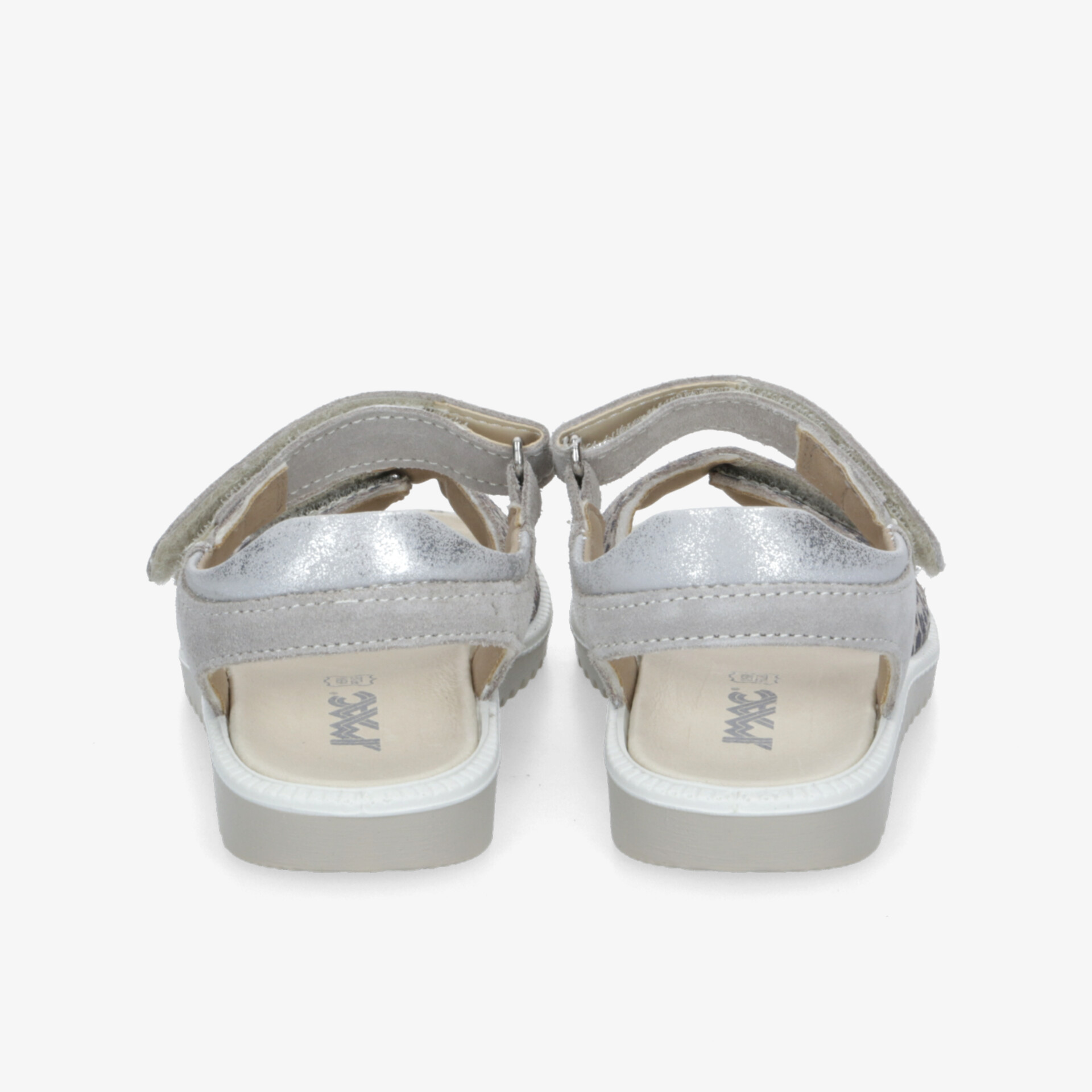 Leichte, bequeme graue Sandalen mit verstellbarem Riemen und gepolsterter Innensohle, Rückansicht