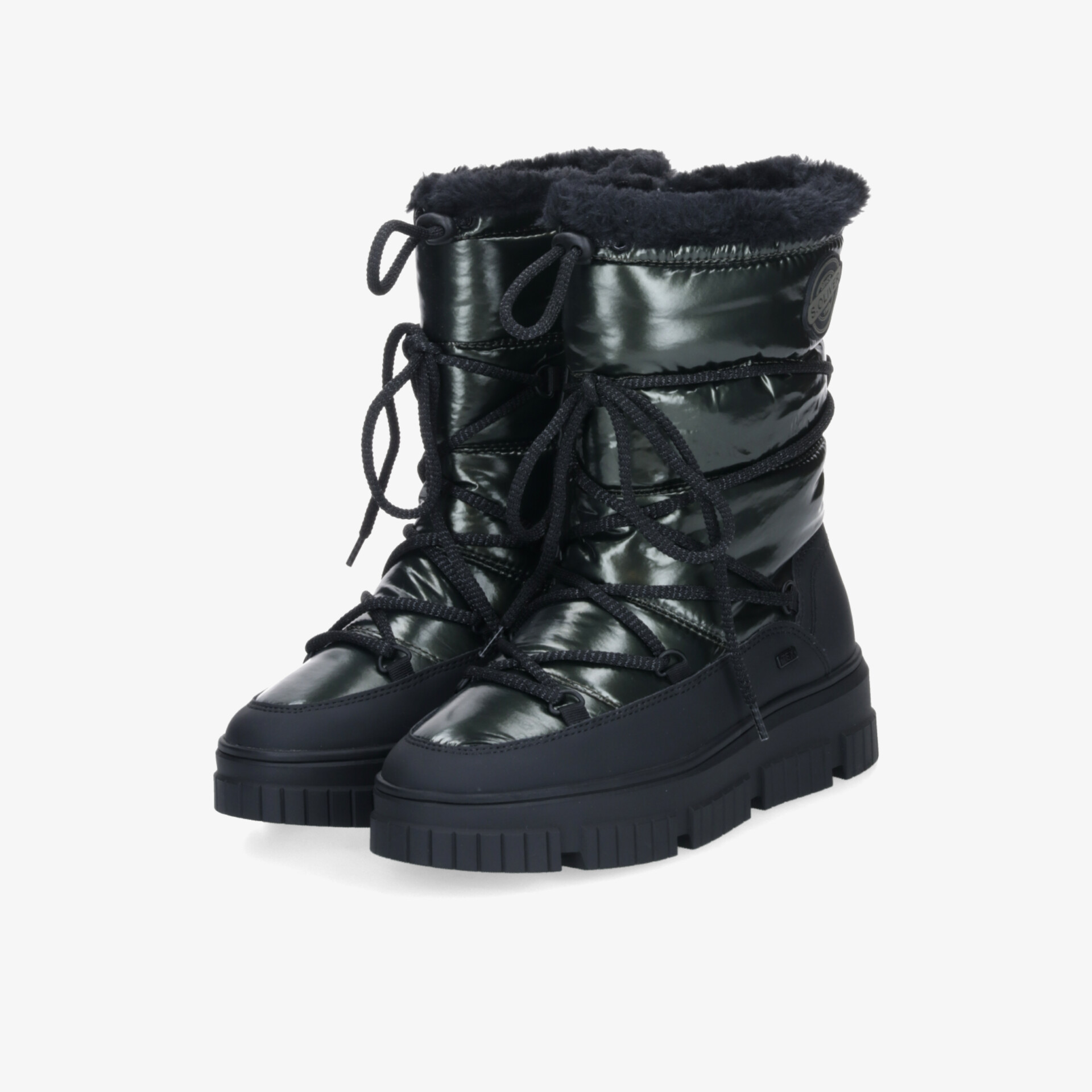 Schwarze Winterstiefel mit warmer Innenfütterung, robuster Sohle und verstellbarer Schnürung für optimalen Halt