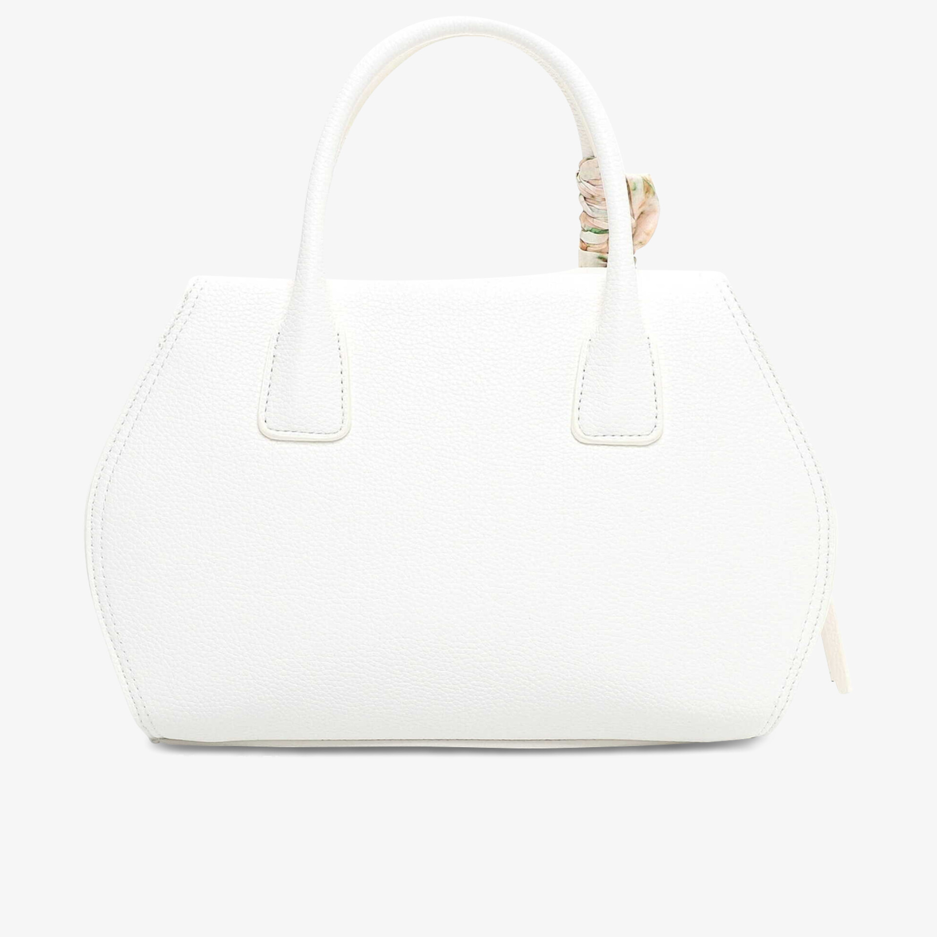 Weiße elegante Handtasche mit glattem Material und großen Tragegriffen, moderne und vielseitige Optik