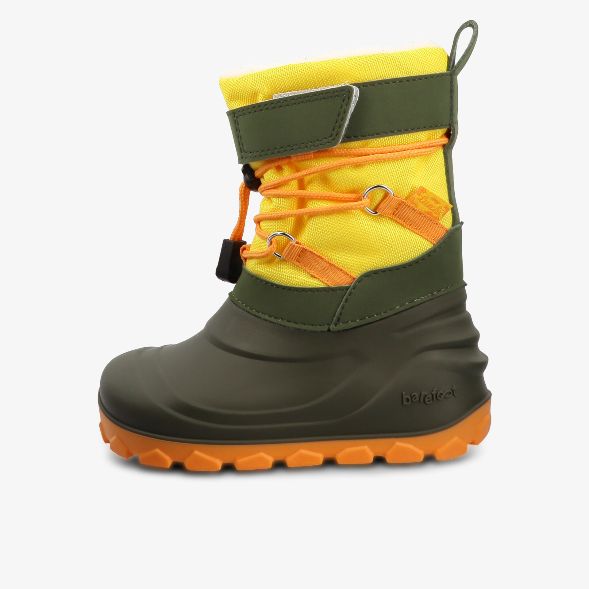 Robuster Winterstiefel mit warmer Isolierung und rutschfester Sohle in leuchtendem Gelb und Grün