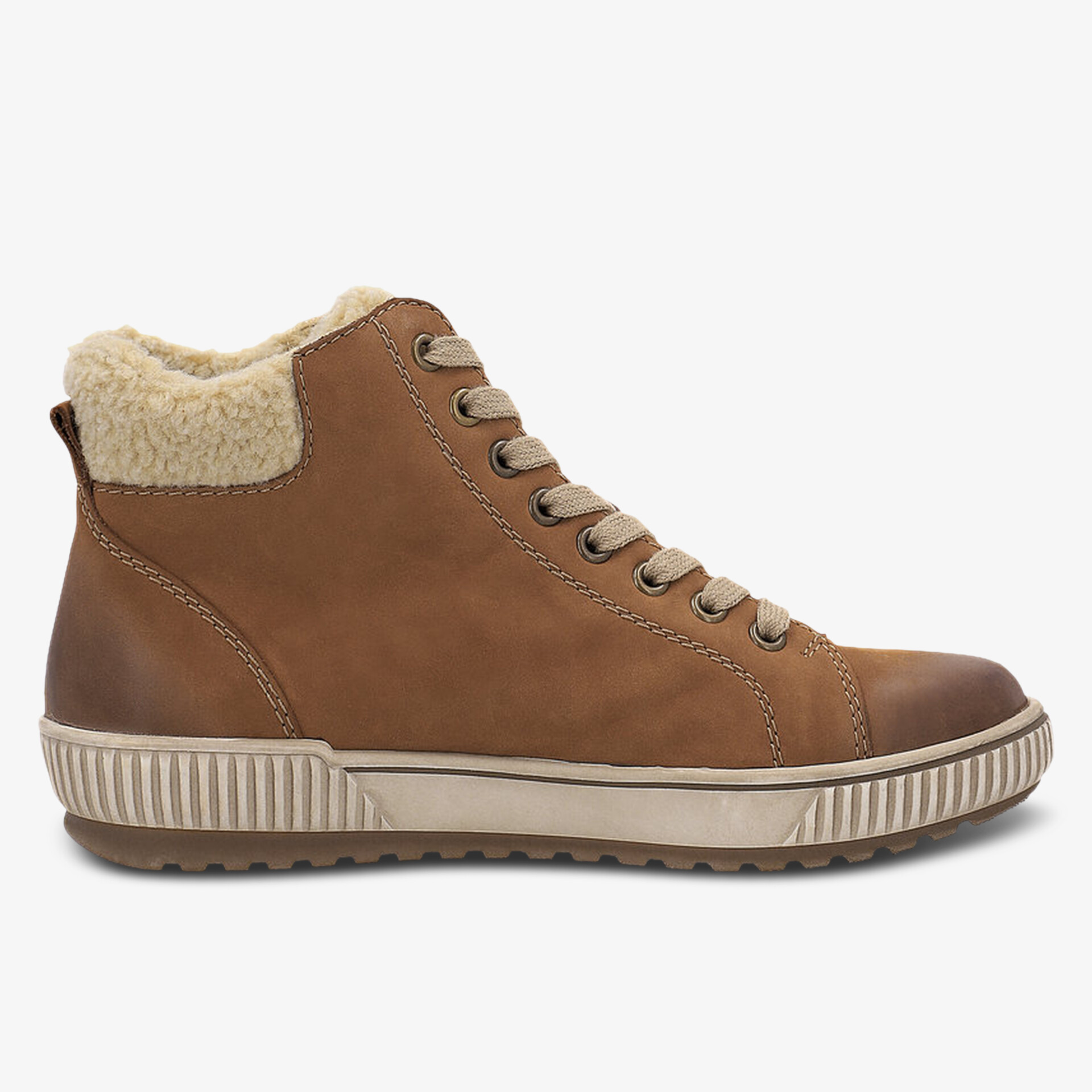 Seitlich sichtbare braune gefütterte Stiefelette aus robustem Leder mit rutschfester Sohle