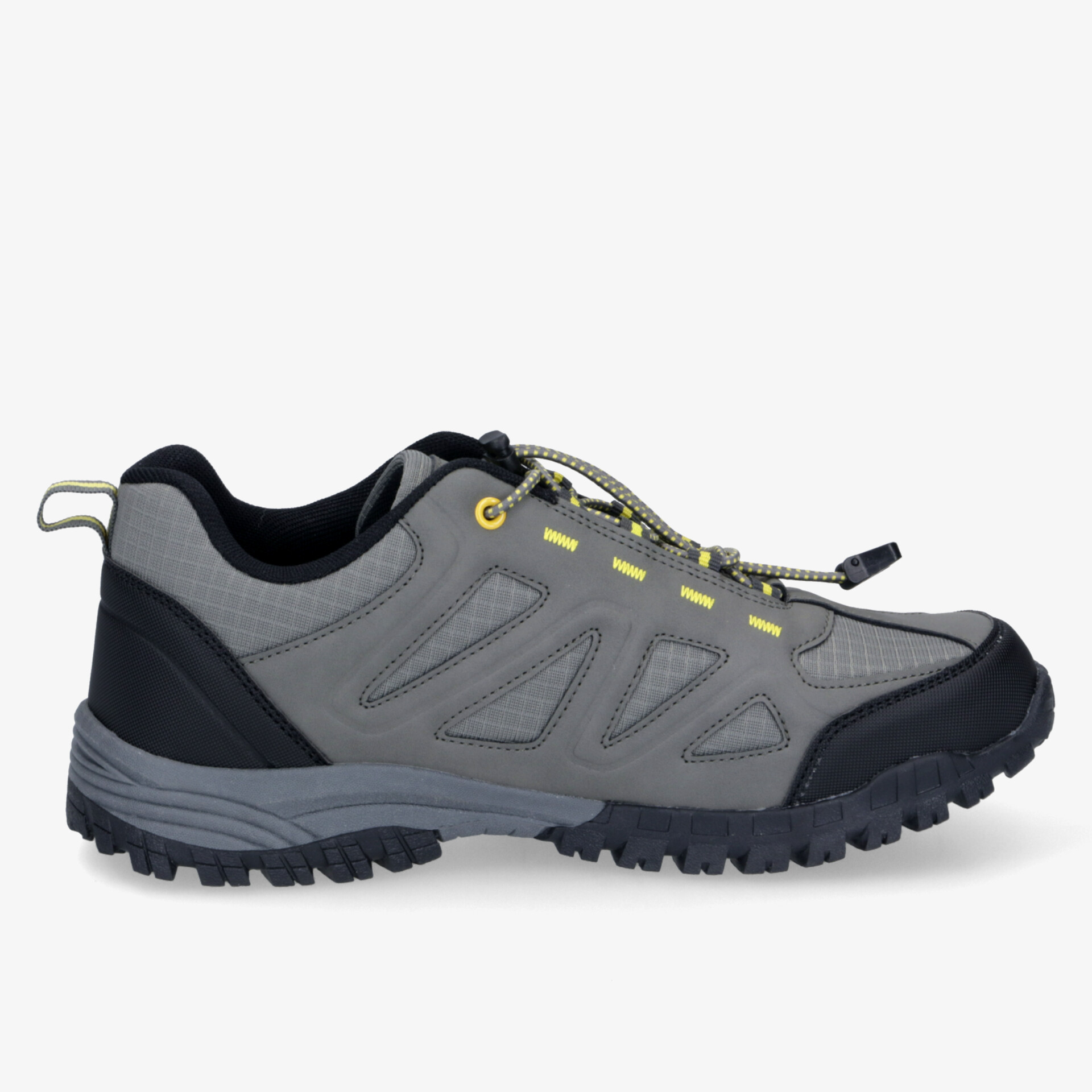 Graue Trekkingschuhe mit robustem Profil und hohem Tragekomfort, ideal für Outdoor-Abenteuer.