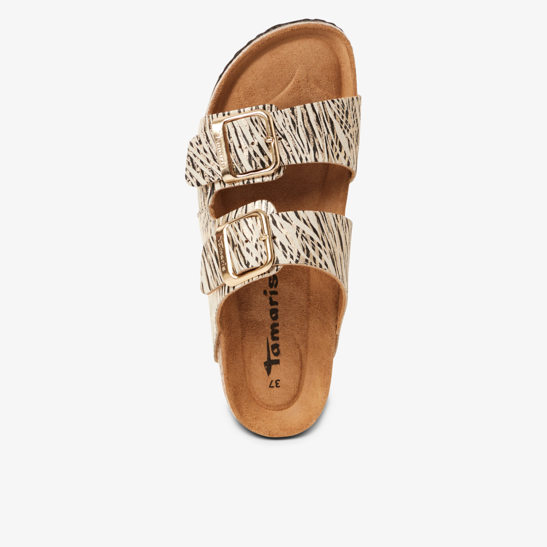 Bequeme Sandale mit zwei verstellbaren Schnallen und weichem Fußbett in modischem Zebra-Muster, ideal für Sommer