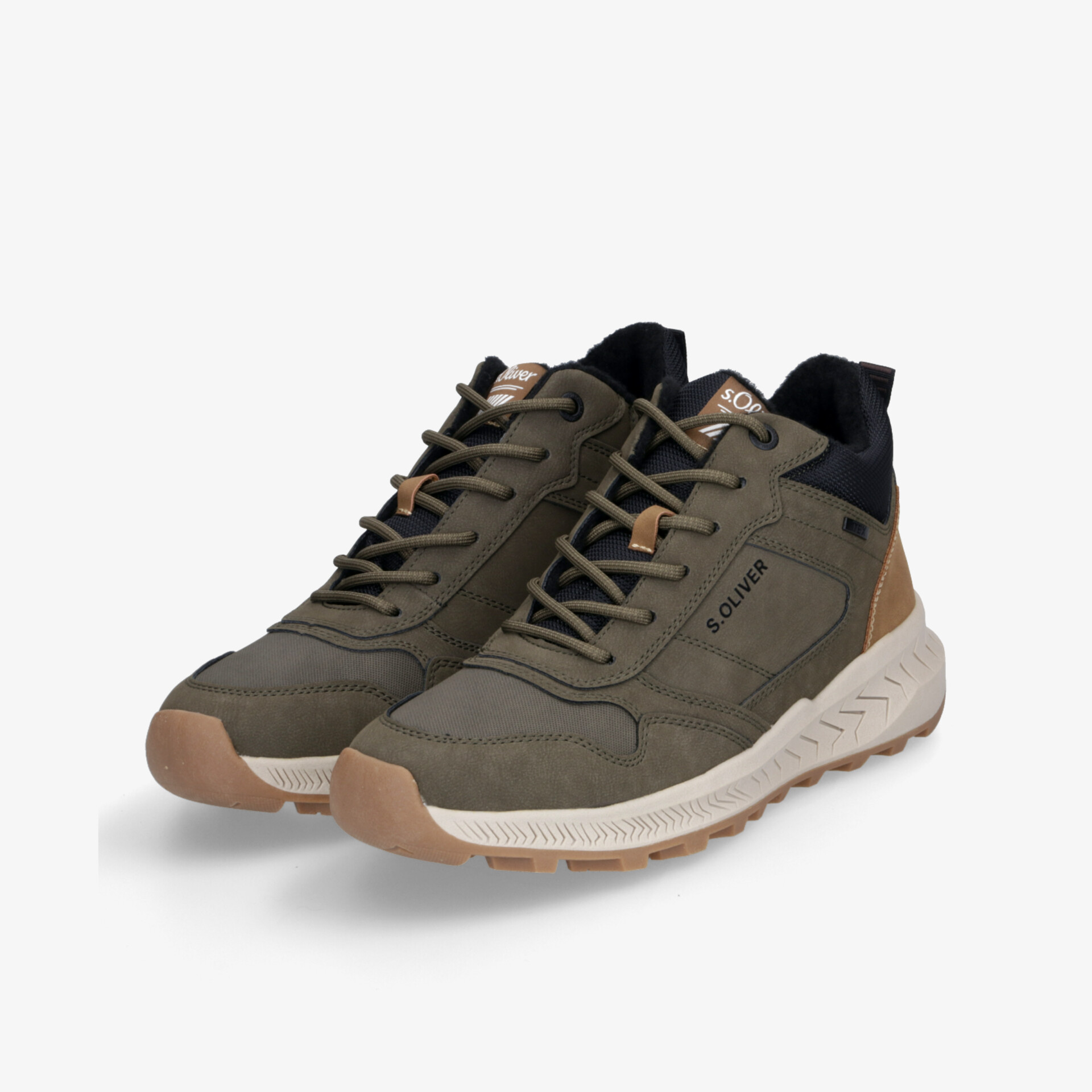 Robuster Wanderschuh in Oliv und Beige mit rutschfester Sohle und gepolstertem Schaft für hohen Tragekomfort