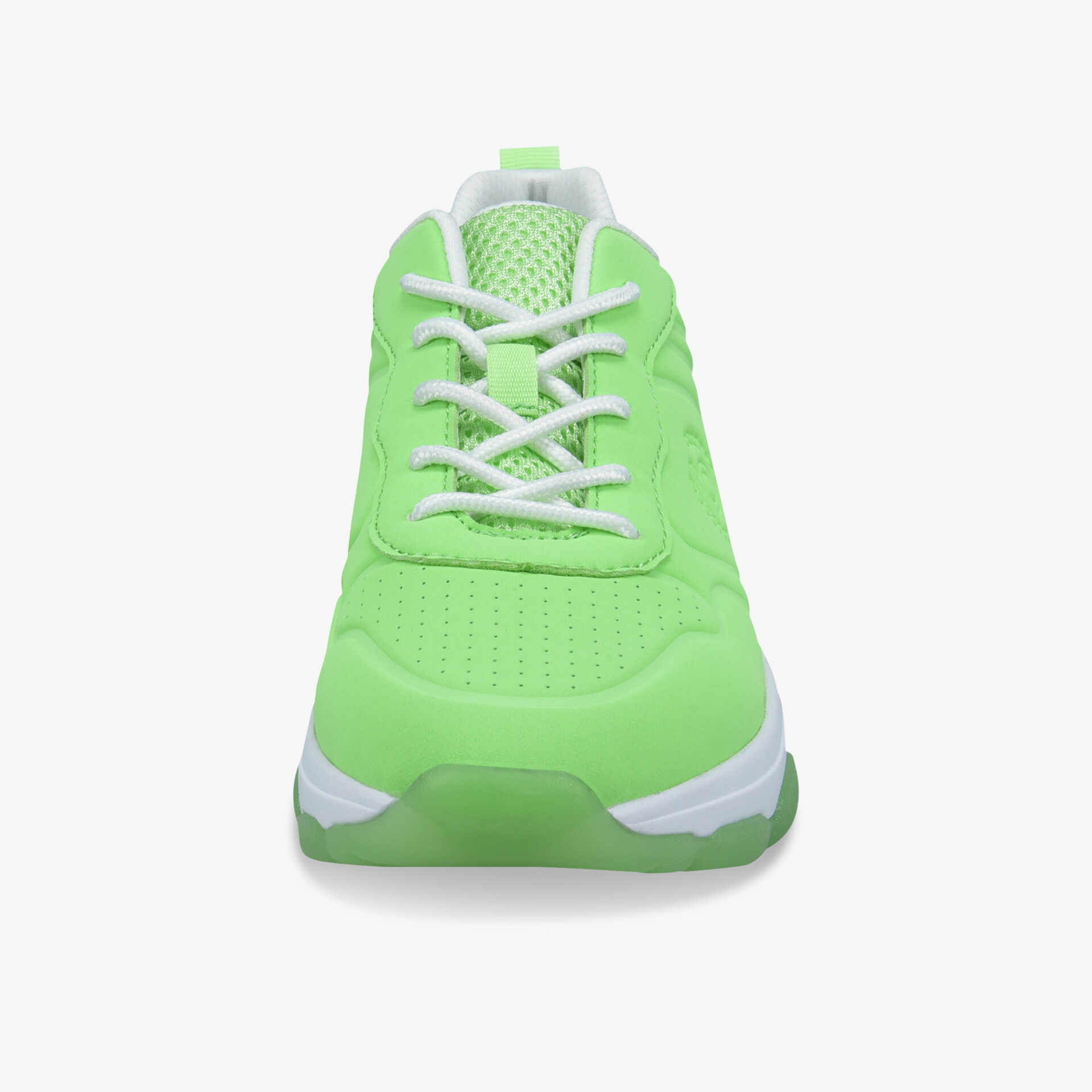 Grüner Sneaker mit bequemer Passform, leichter Schnürung und sportlichem Design, frontale Ansicht