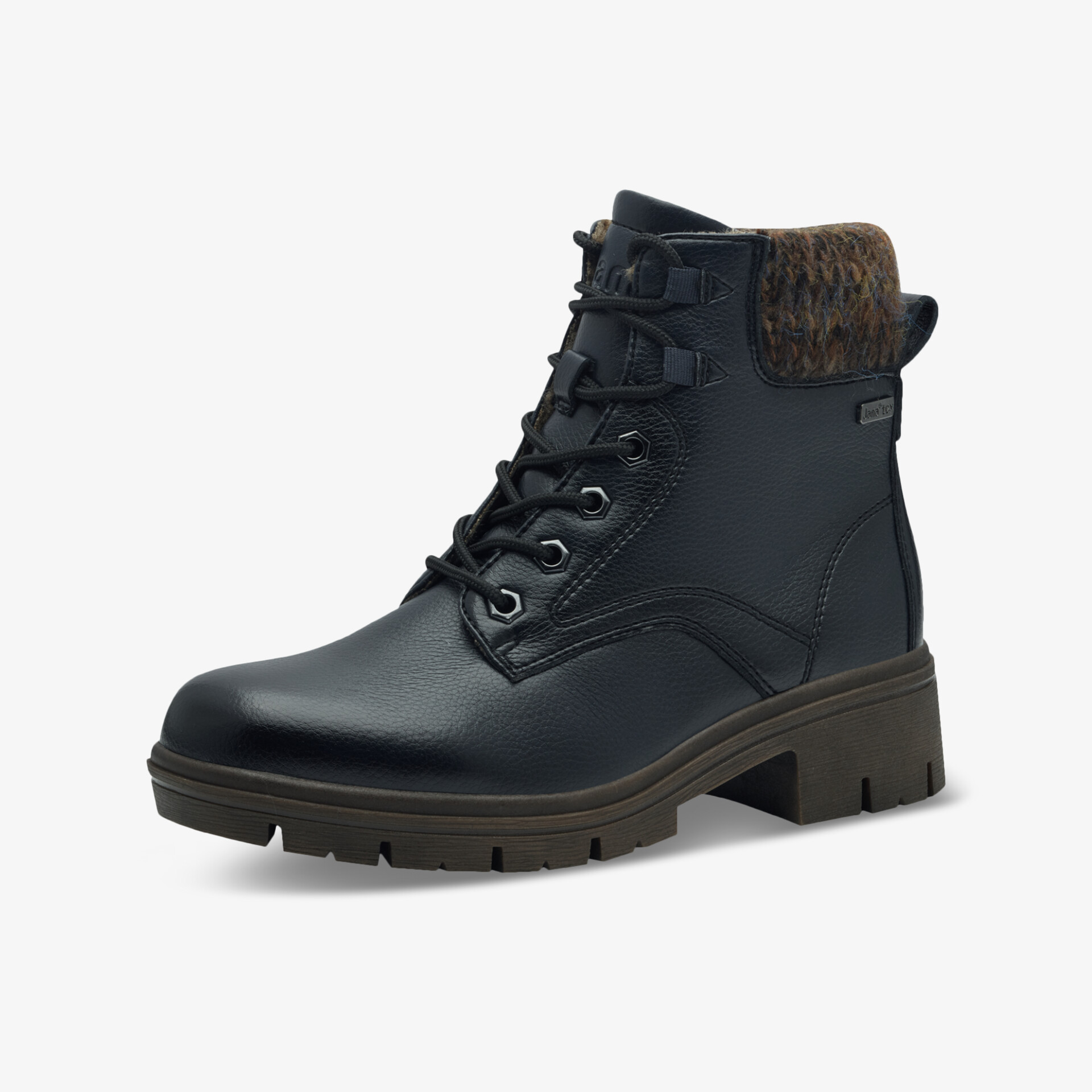 Robuster schwarzer Winterstiefel mit gepolstertem Schaftrand und rutschfester Sohle, bequem und wetterfest