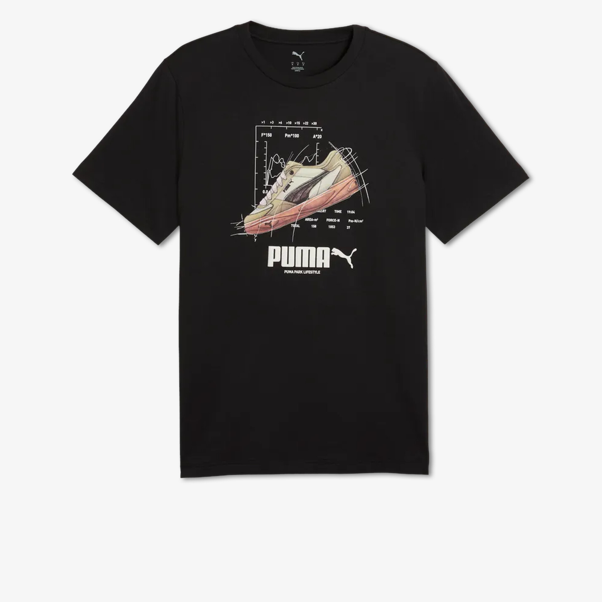 Schwarzes Puma T-Shirt mit modischem Grafikdruck für lässigen und bequemen Style
