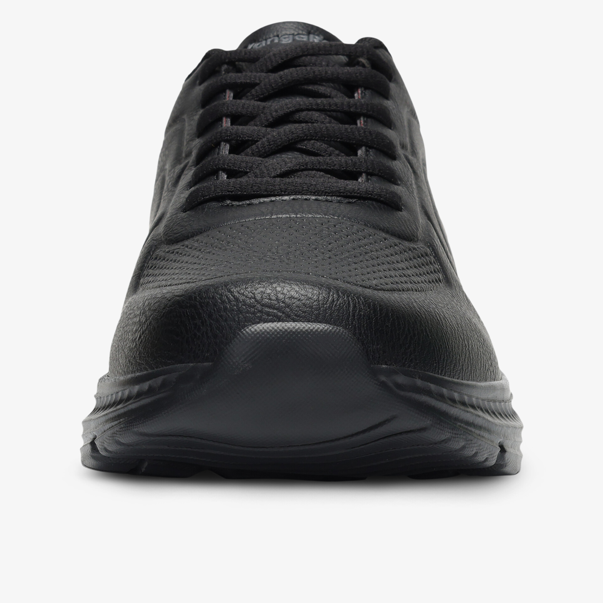 Vorderansicht schwarzer bequemer Schnürschuh, robust und leicht mit zeitgemäßem Design