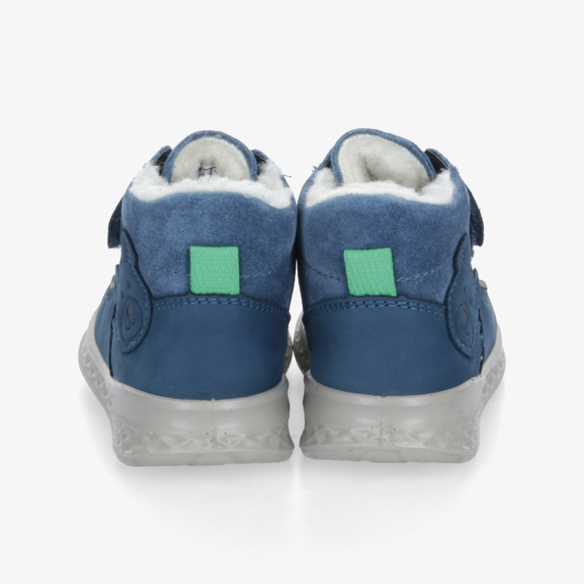 Blaue Winter-Sneaker mit warmem Futter, gepolstertem Komfort und rutschfester Sohle, Rückansicht von zwei Schuhen