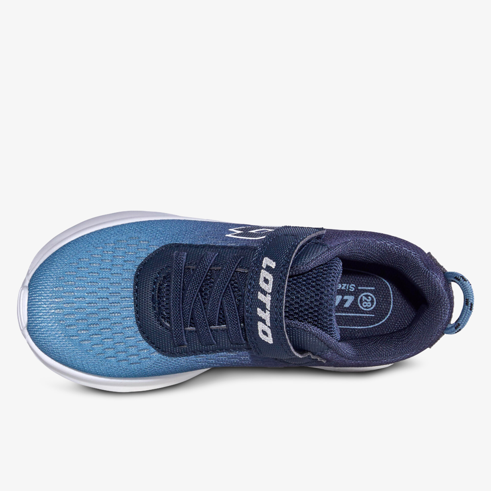 Bequemer blauer Sneaker mit Klettverschluss und rutschfester Sohle von oben
