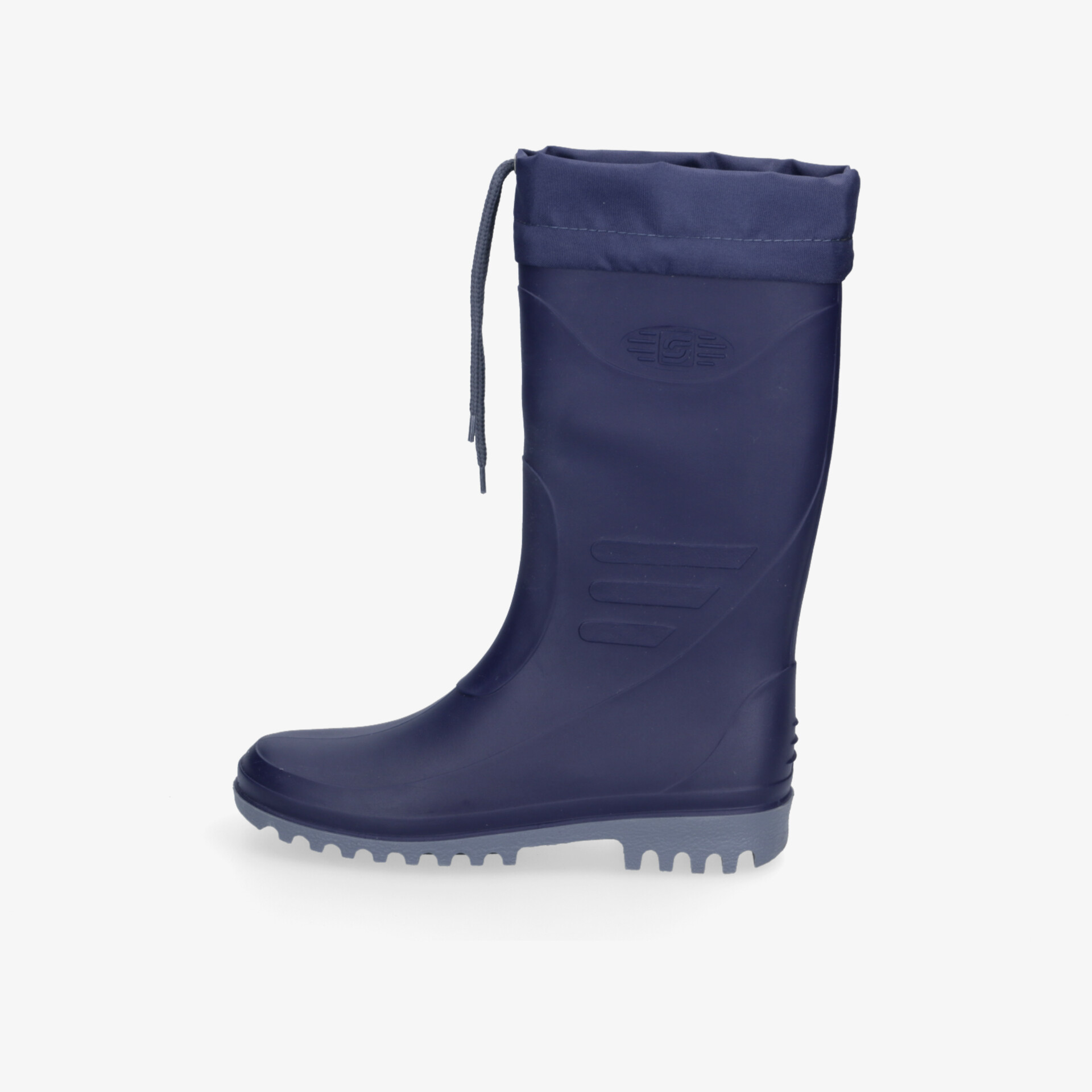 Blauer wasserdichter Gummistiefel mit rutschfester Sohle und verstellbarer Schnürung, robust und bequem