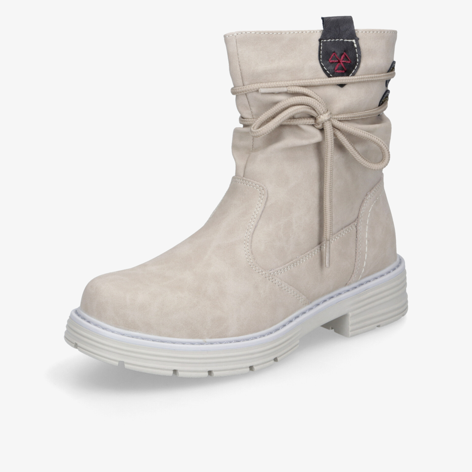 Beiger Schlupfstiefel mit robustem Absatz und weichem Material für hohen Tragekomfort und flexiblen Stil