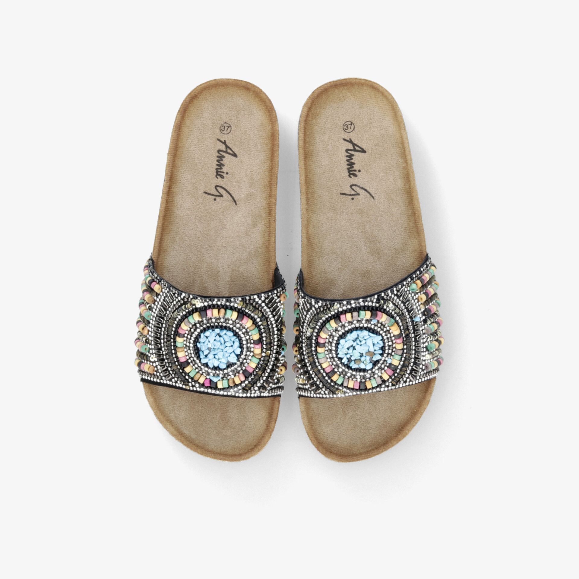 Bequeme bunte Sandale mit gepolsterter Innensohle und modischer Verzierung, Draufsicht