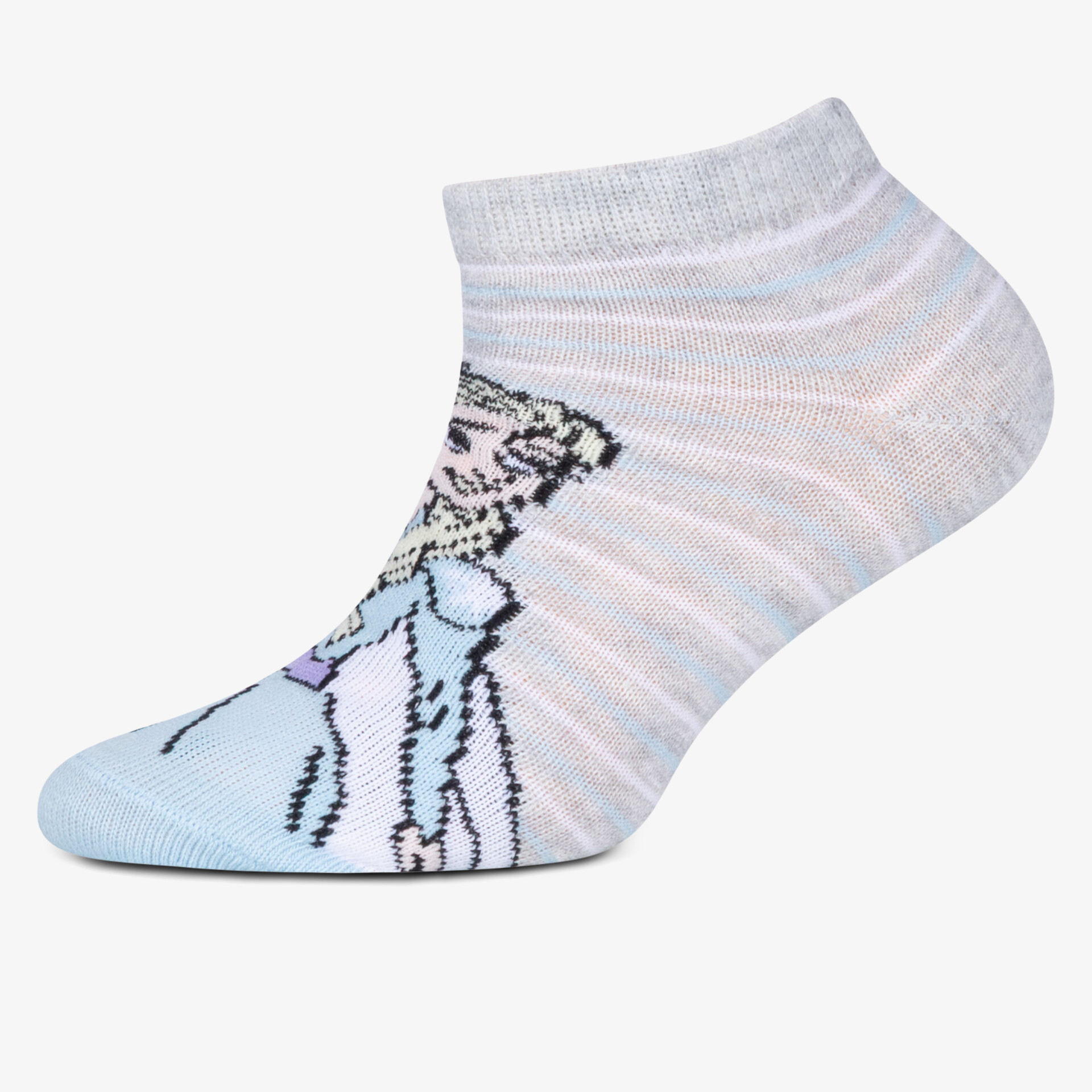 Bequeme kurze Socke mit elastischem Bund und farbigem Muster, ideal für sportliche Aktivitäten und Alltag