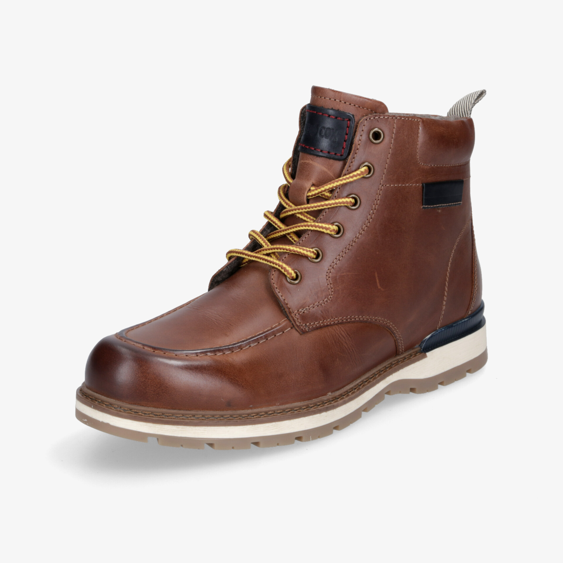 Modischer brauner Lederstiefel mit robuster Sohle und Schnürung für hohen Tragekomfort und Langlebigkeit.