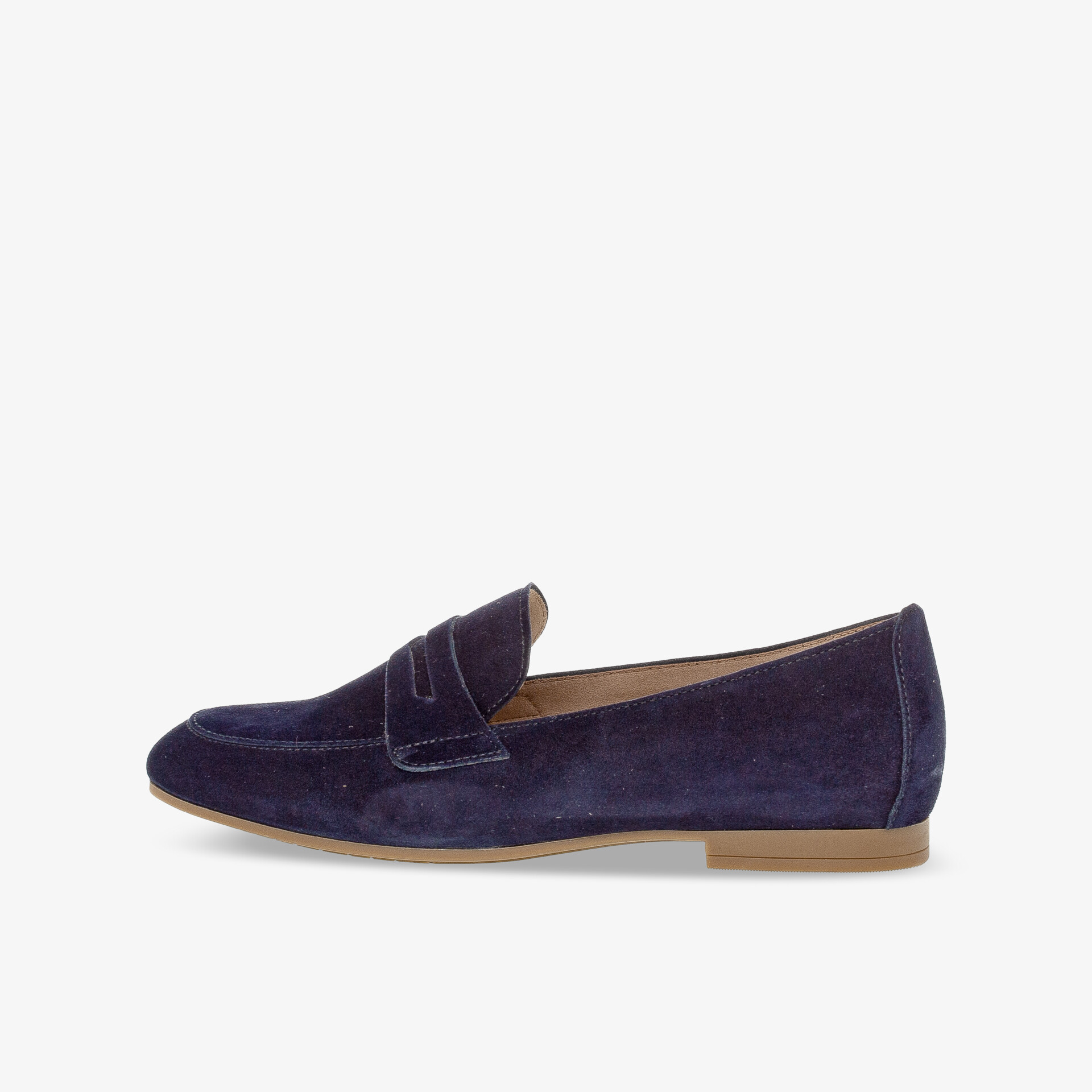 Klassischer blauer Samtloafers mit flacher Sohle bietet stilvollen Komfort für Business und Freizeit.