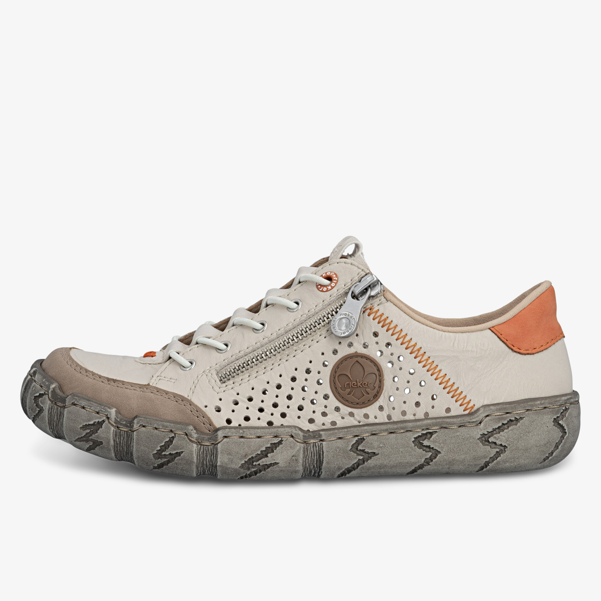 Bequemer Schuh mit robuster Sohle, weichem Leder und perforierten Details für optimalen Tragekomfort